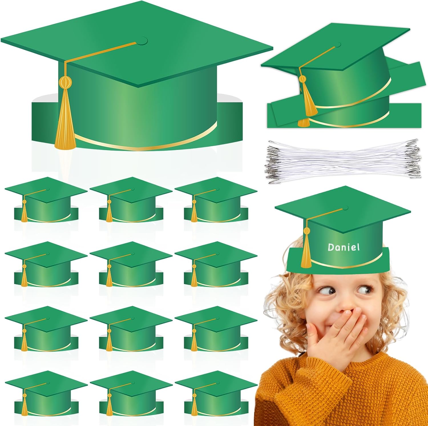 36 Sets Paper Graduation Hats Class of 2026 Adjustable Graduation Cap Headbands with Elastic String for Students Kindergarten Preschool Graduate Gift Grad Party Decoration Favor Supplies(Blue Gold)