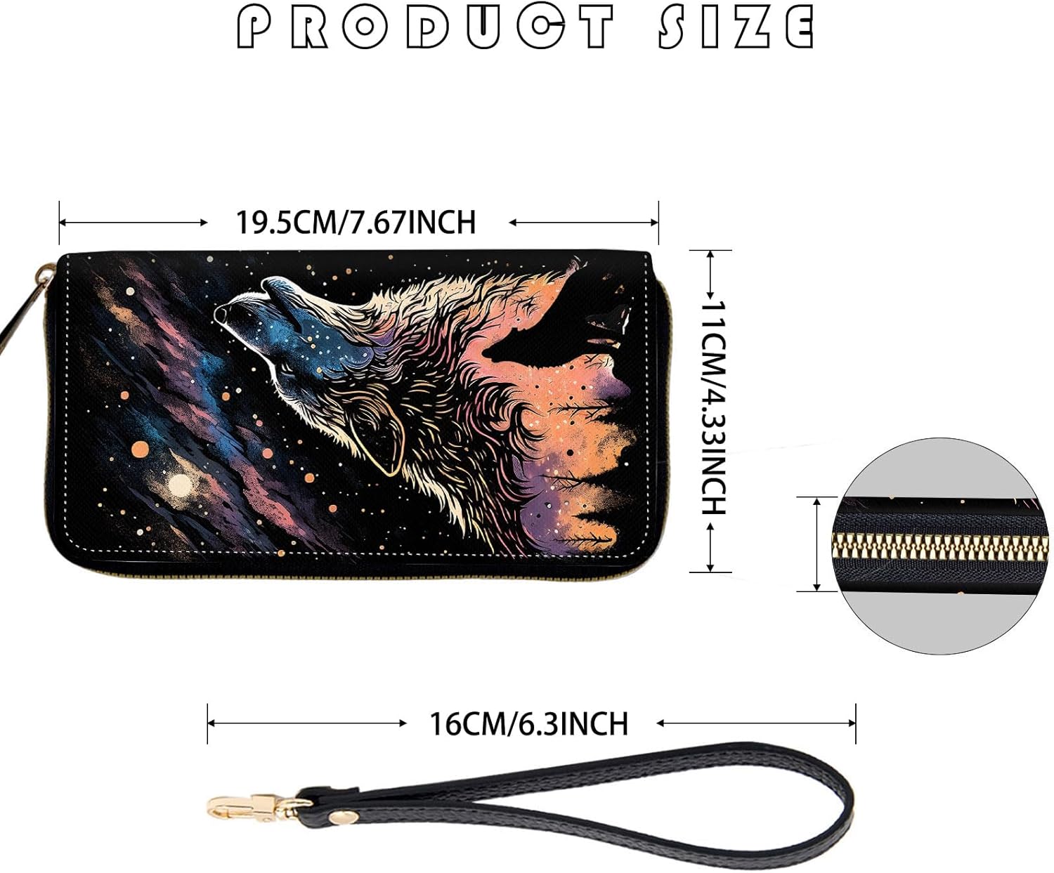 Women's RFID Blocking Zip Around Wallet with Detachable Wrist Strap, Large Capacity Credit Card Holder Organizer for Everyday Use,Galaxy Wolf - Image 2