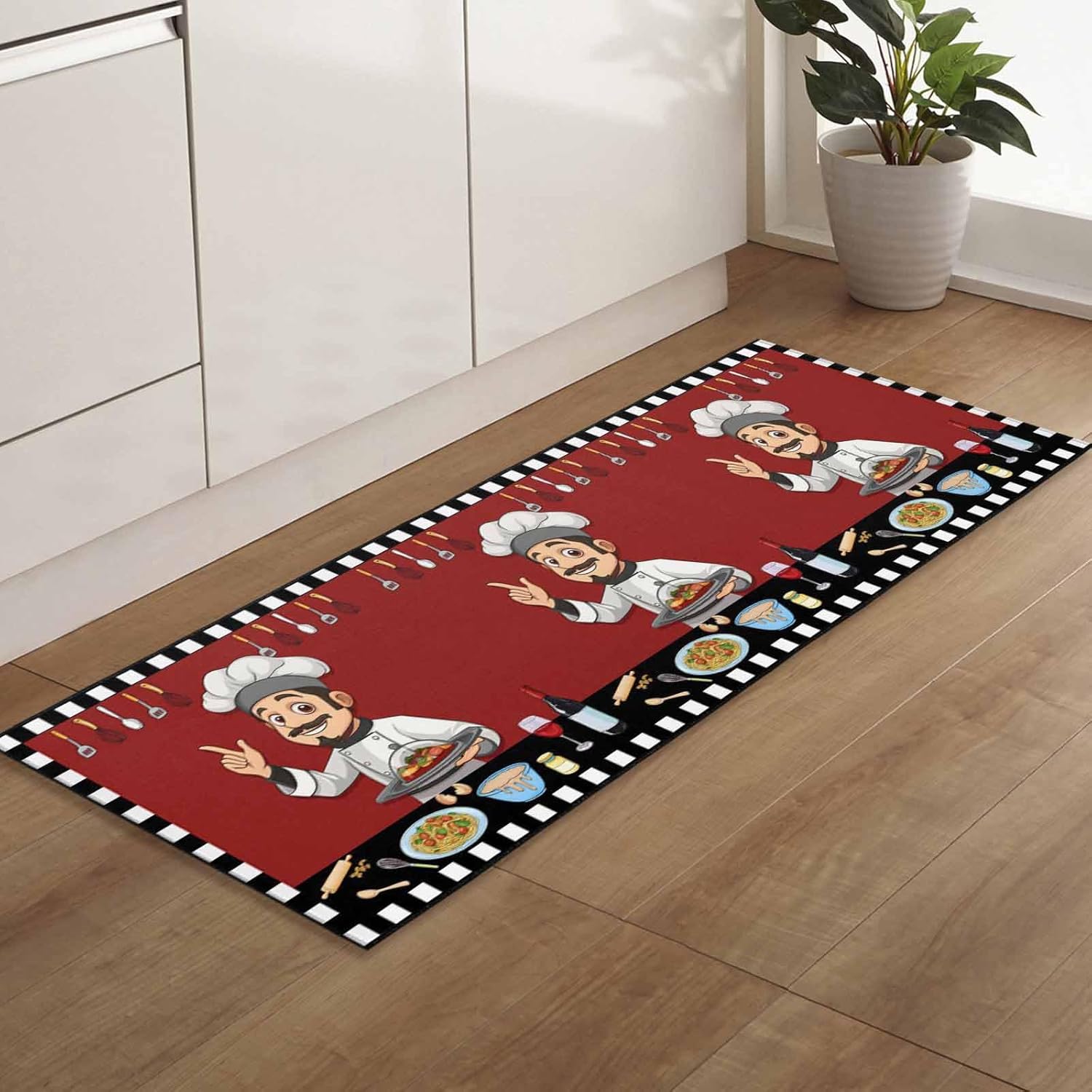 Chef Kitchen Rug Fat Chef Kitchen Rugs, Kitchen Mats for Floor, Kitchen Organization Non-Slip Kitchen Mat, Anti-Fatigue Mat Kitchen Floor Mats Home Decor Runner Rug, Chef Kitchen Decor and Accessories