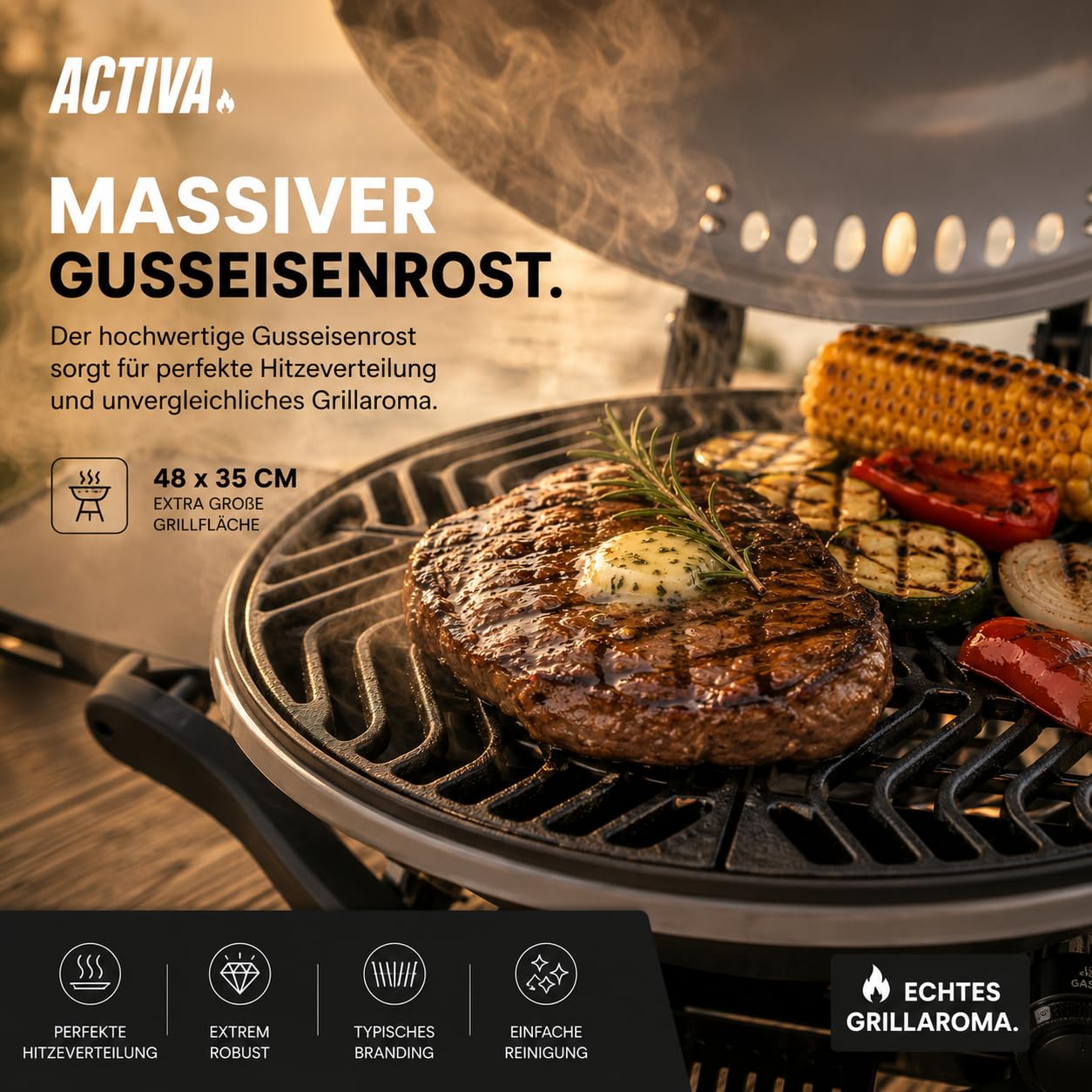 ACTIVA Gasgrill Camping Crosby I Premium Gasgrill klein mobil & kompakt I Leistungsstarker & stilvoller Camping Grill für ein gelungenes Barbecue