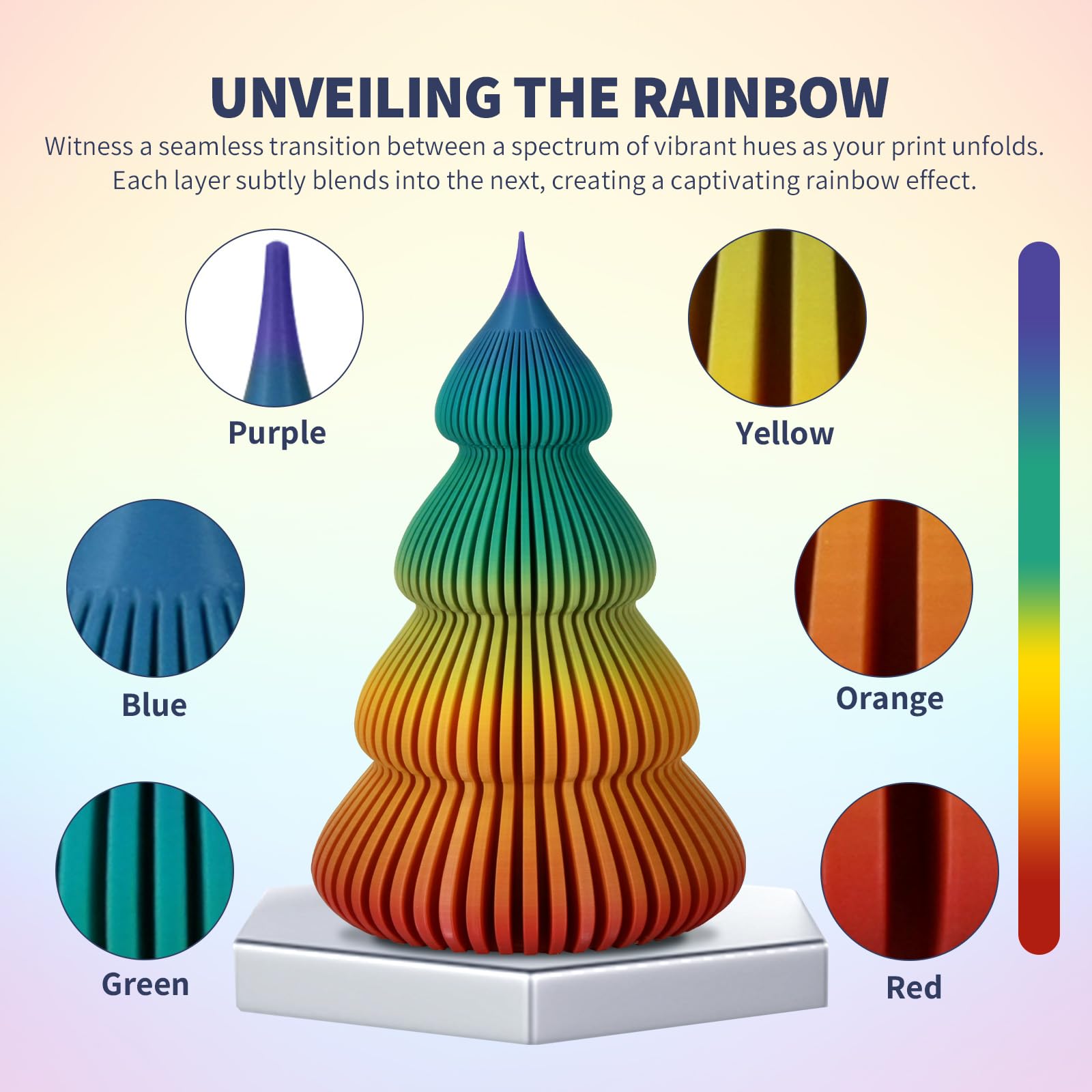 OVERTURE PLA+ Filamento 1.75mm, Toughness Enhanced PLA PLUS Roll, Professionale PLA+ Tenacia, 1kg Filamento 2.2lbs (Arcobaleno al Tramonto)