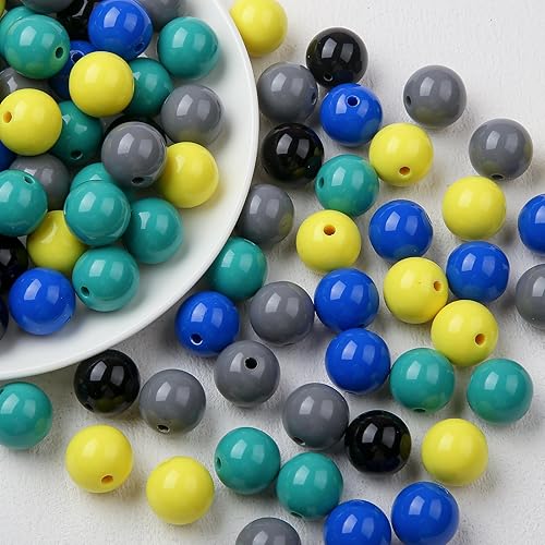 Miniatura 2 de BERMRO Cuentas acrílicas de 0.631 pulgadas (0.630 in), cuentas redondas espaciales, 100 cuentas acrílicas multicolor para pulseras, collares,