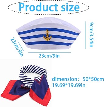 SSKHE 4pcs Captain Sailor Costume Set,Stripes Sailor Hat and Scarf Set,Yacht Captain Cap,navy dress accessories,Navy Outfit Dressing,sailor and captain costume accessories for Women Men Costume