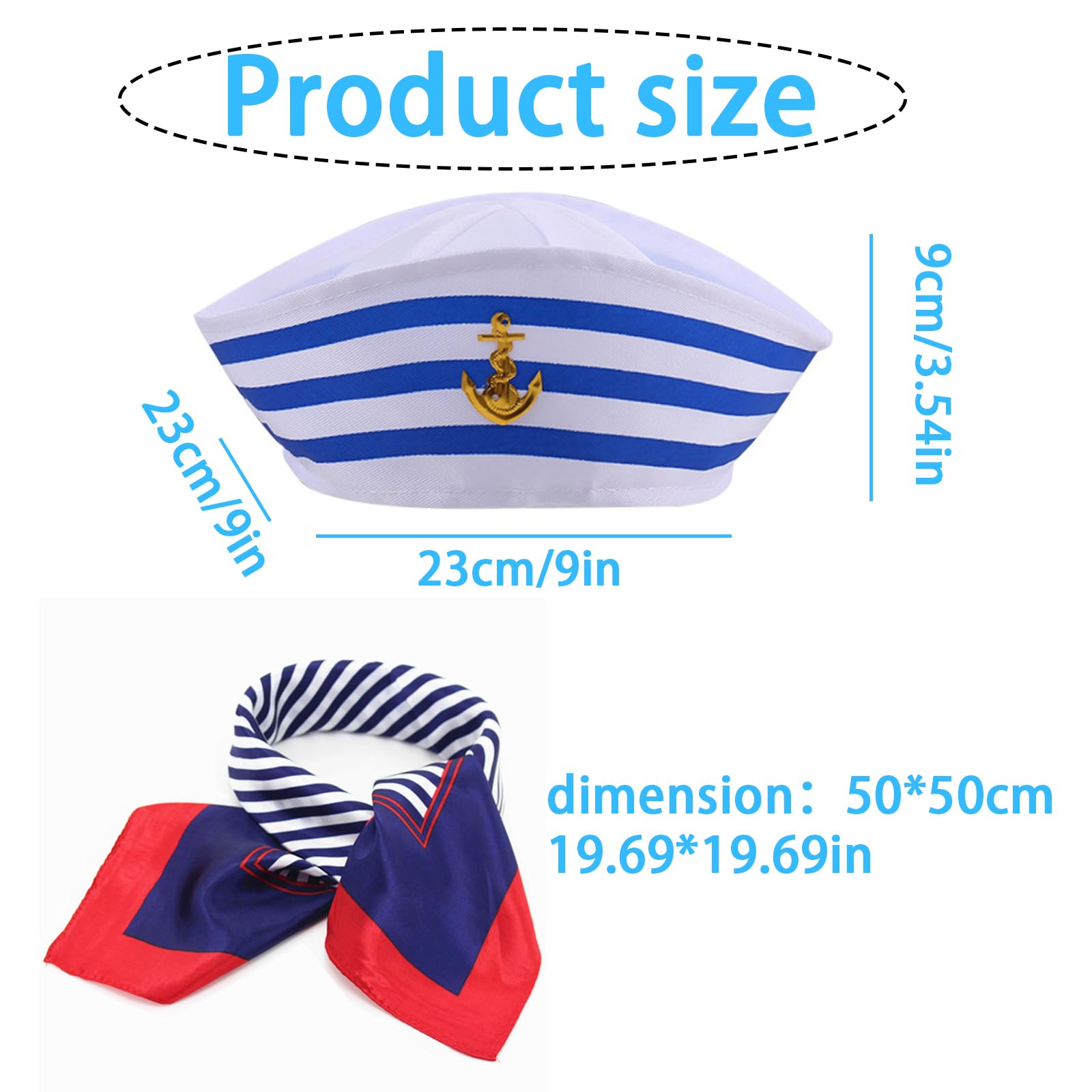GWAWG 4pcs Captain Sailor Costume Set,Stripes Sailor Hat and Scarf Set,Yacht Captain Cap,navy dress accessories,sailor and captain costume accessories for Women Men Costume Accessory - Image 2