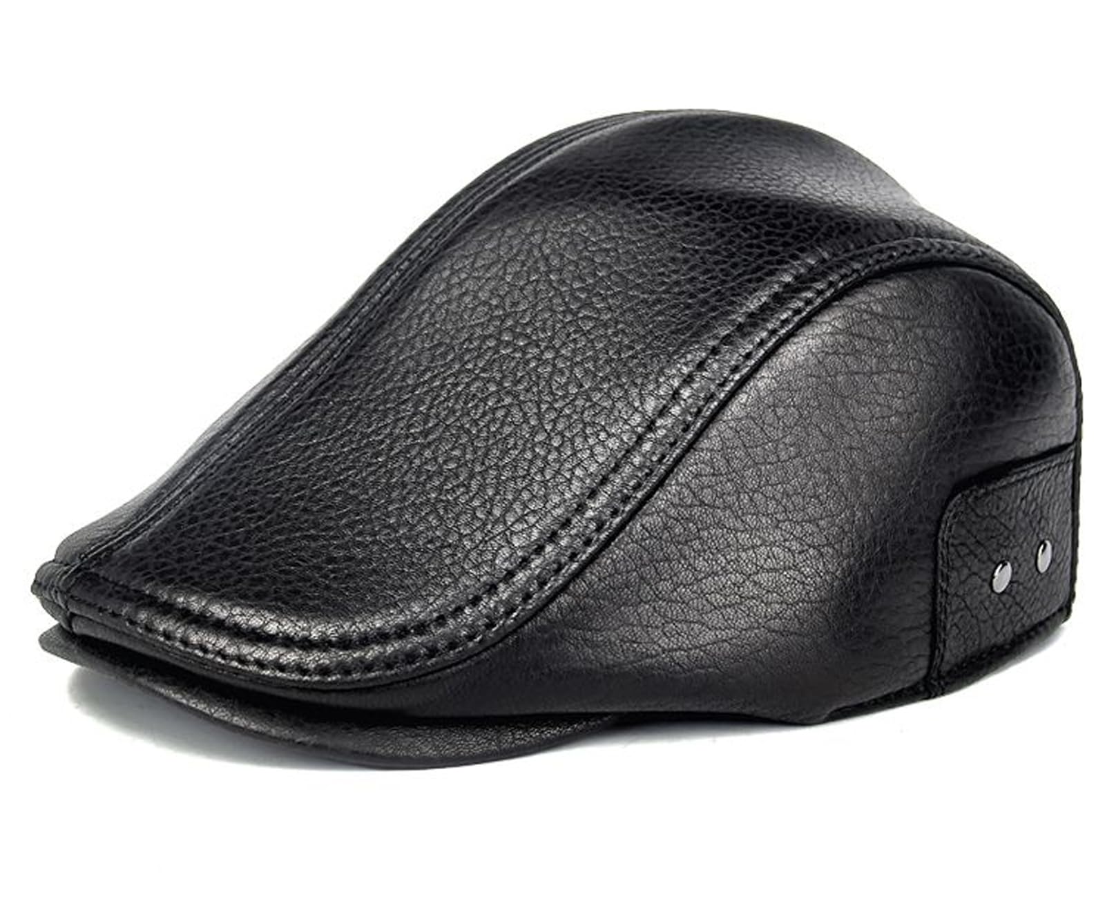 Cappello da Strillone da Uomo in Vera Pelle di Pecora per Guida，XXL_59-60cm | Fascia Elastica con Grana Naturale di Montone a Vista, Adatta per Uomo, Ideale per Pesca, Guida e Passeggiate in Città