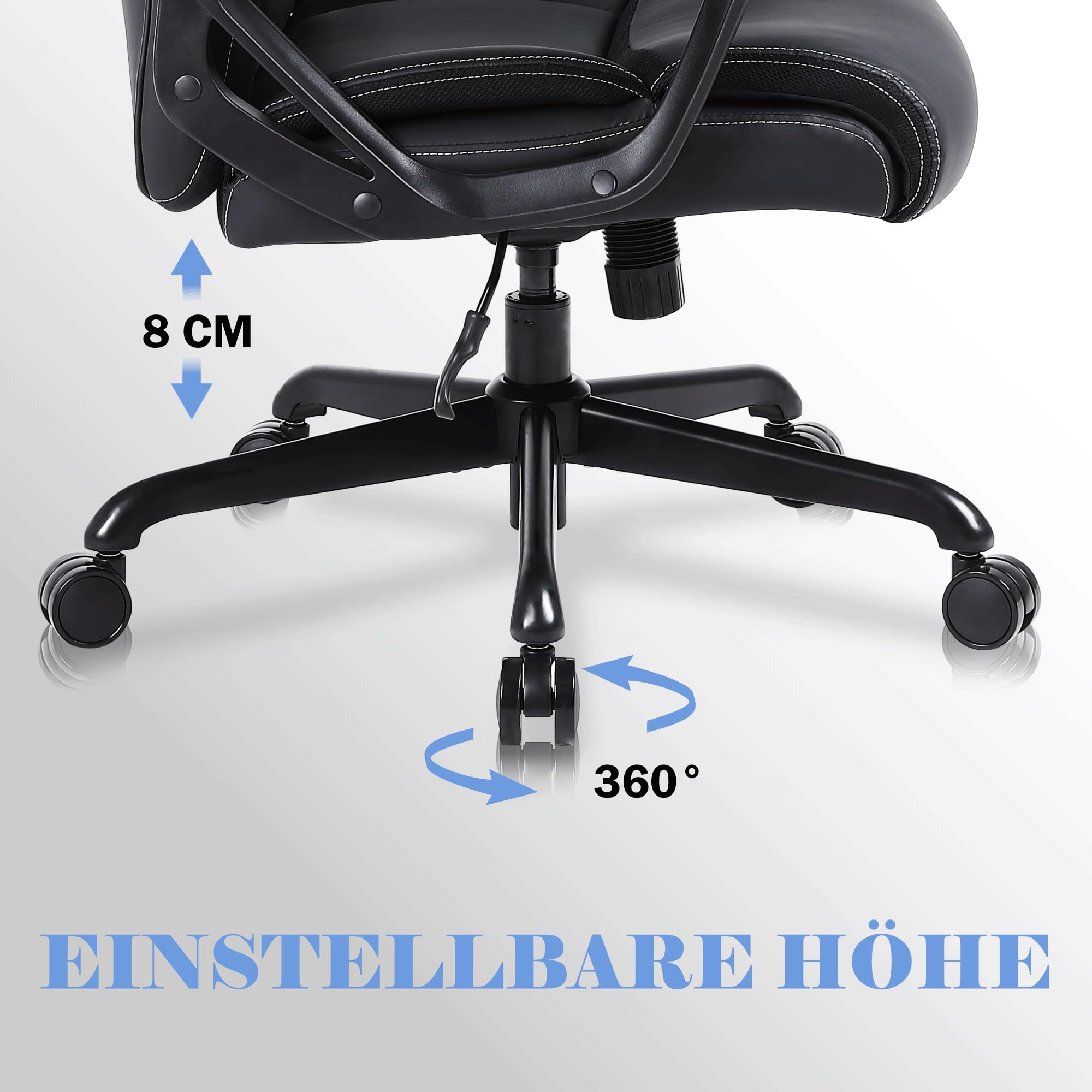 Bürostuhl Ergonomisch, Chefsessel Pu Leder, Schreibtischstuhl, Drehstuhl mit Wippfunktion, Höhenverstellbar, für Büro, Gaming, Schwarz