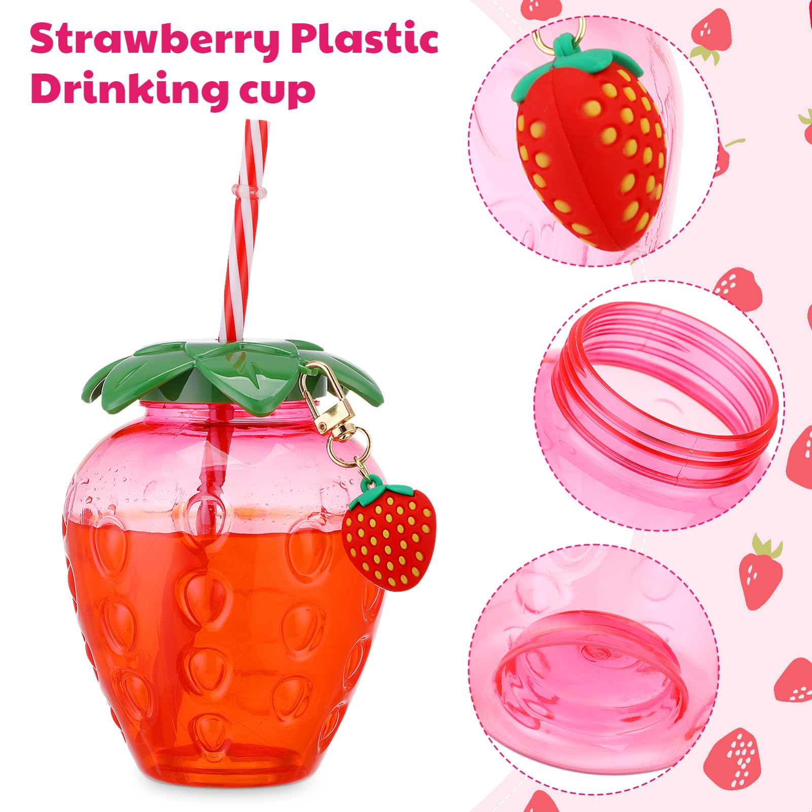 SEWACC 4 bicchieri a forma di fragola con coperchi e cannucce