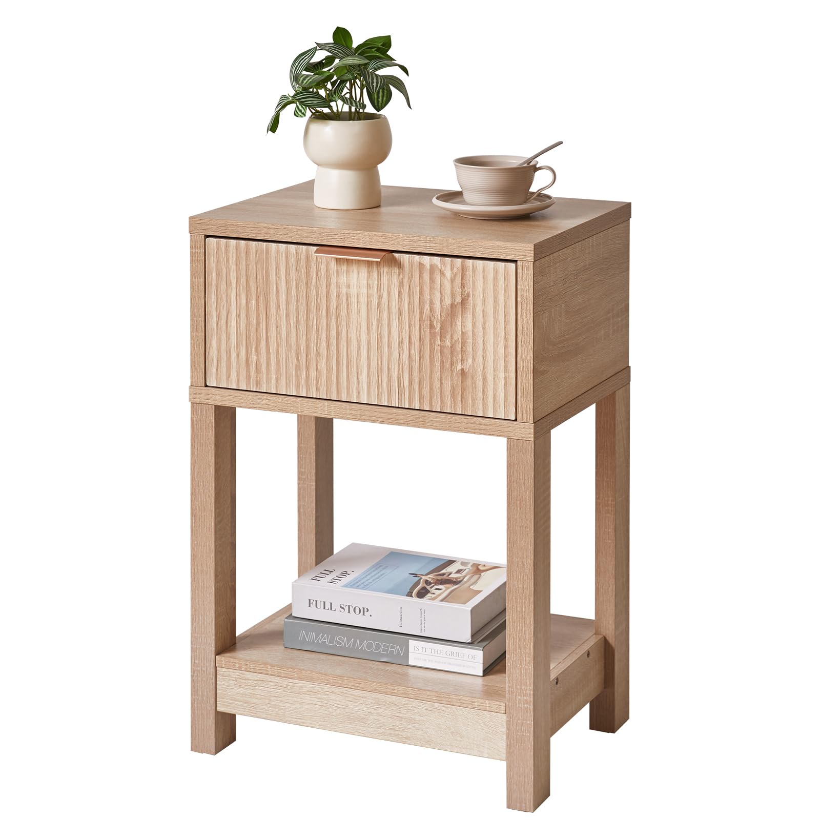 Aibiju Bedside Table, Wood Side Table with Drawer & Storage Shelf, Modern End Tables for Bedroom Sofa Couch Office, Nightstand, Oak Color YD-TM065R