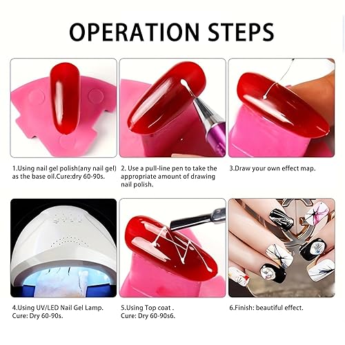 Miniatura 6 de Kit de gel de araña de 0.18 onzas para uñas, gel de araña para arte de uñas, gel de dibujo de alambre para línea con pinceles para arte de uñas