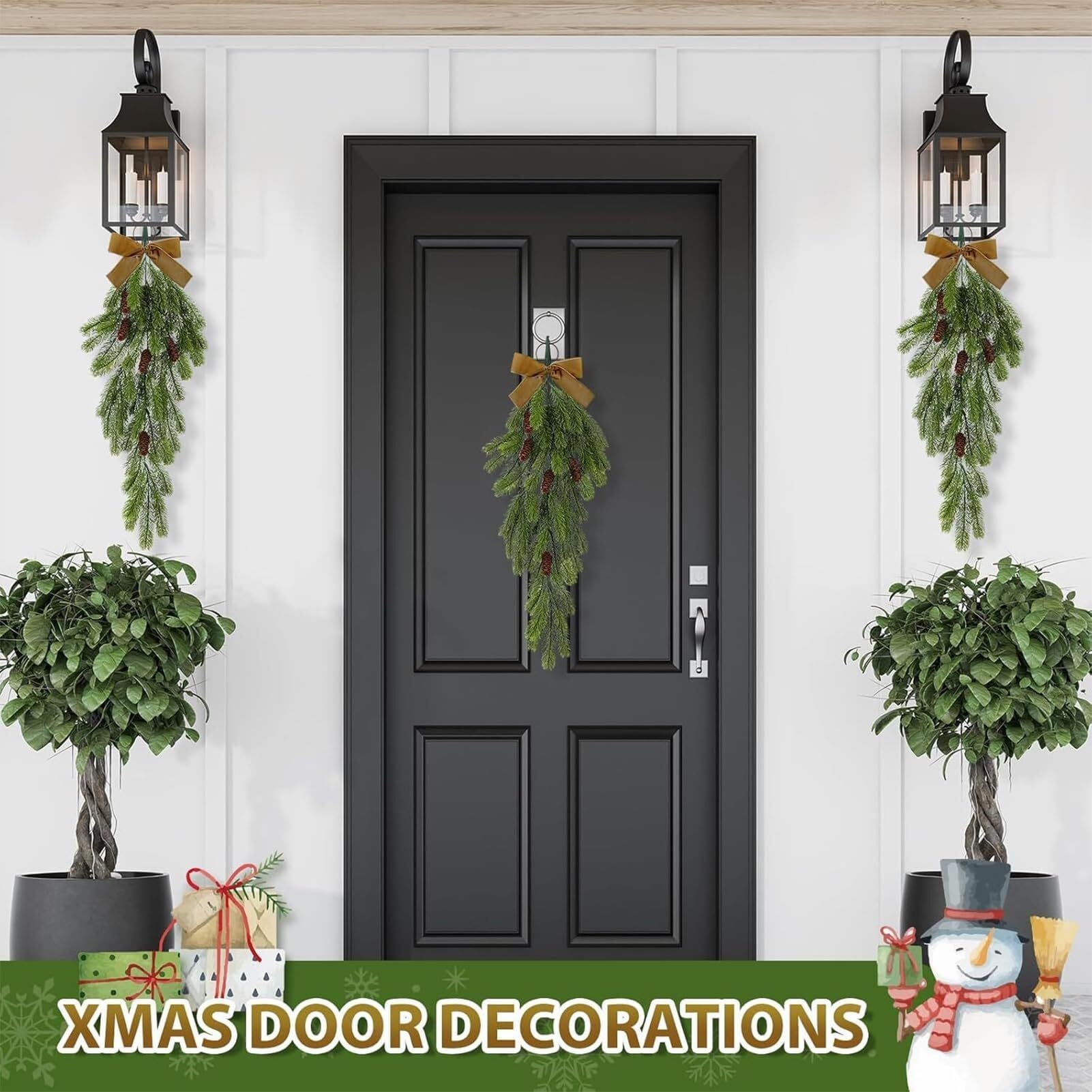 Ghirlanda Artificiale Di Natale Con 4 Fiocchi Di Neve A Forma Di Goccia, Verde, Con Fiocco, For Decorare Il Camino Della Porta Di Natale ghirlanda