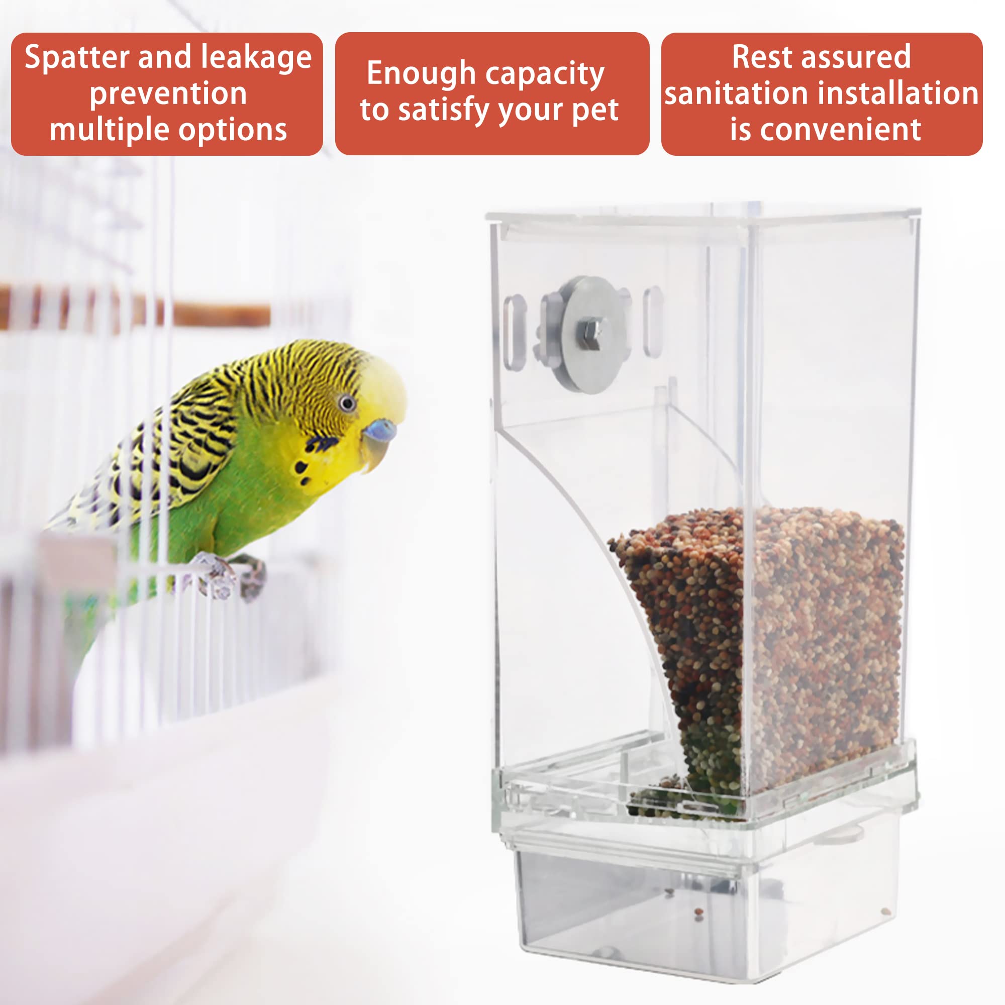 Mangeoire Automatique à Oiseaux en Acrylique sans désordre – Accessoire de Cage pour Perroquet, canari, cacatoès, la Plupart des Oiseaux (Lot de 1)