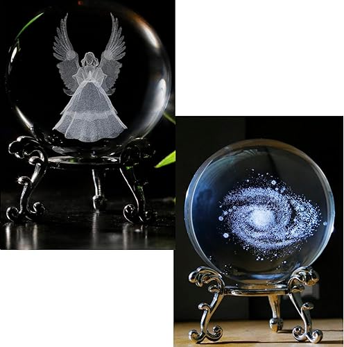vskikris Bola de cristal 3D con diseño de ángel y galaxia, pisapapeles para decoración del hogar
