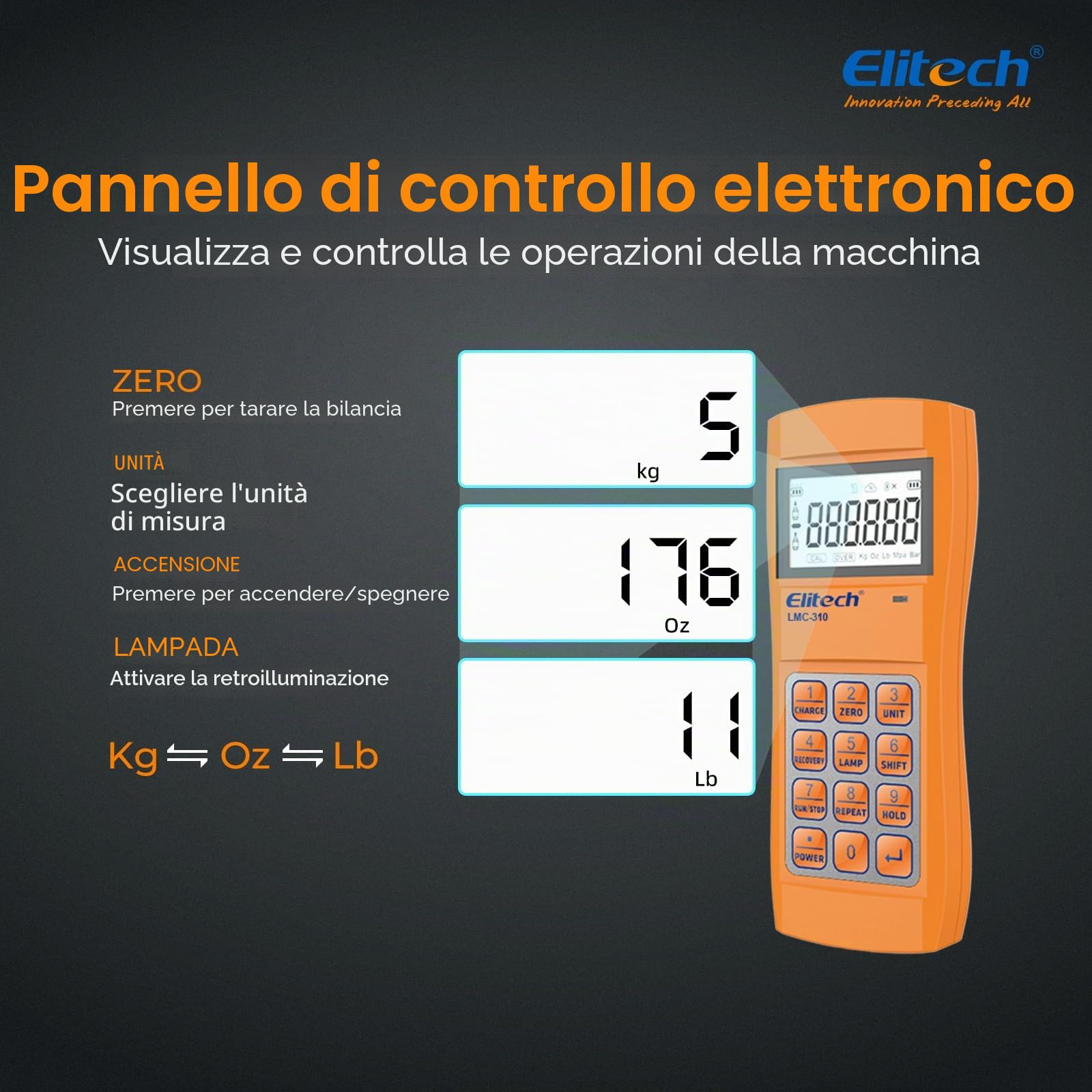 Elitech LMC-310 Bilancia Elettronica del Refrigerante, 100KG Senza Fili per il Rifornimento di Carburante Refrigerante Elettronico per HVAC e Auto AC con Custodia Portatile