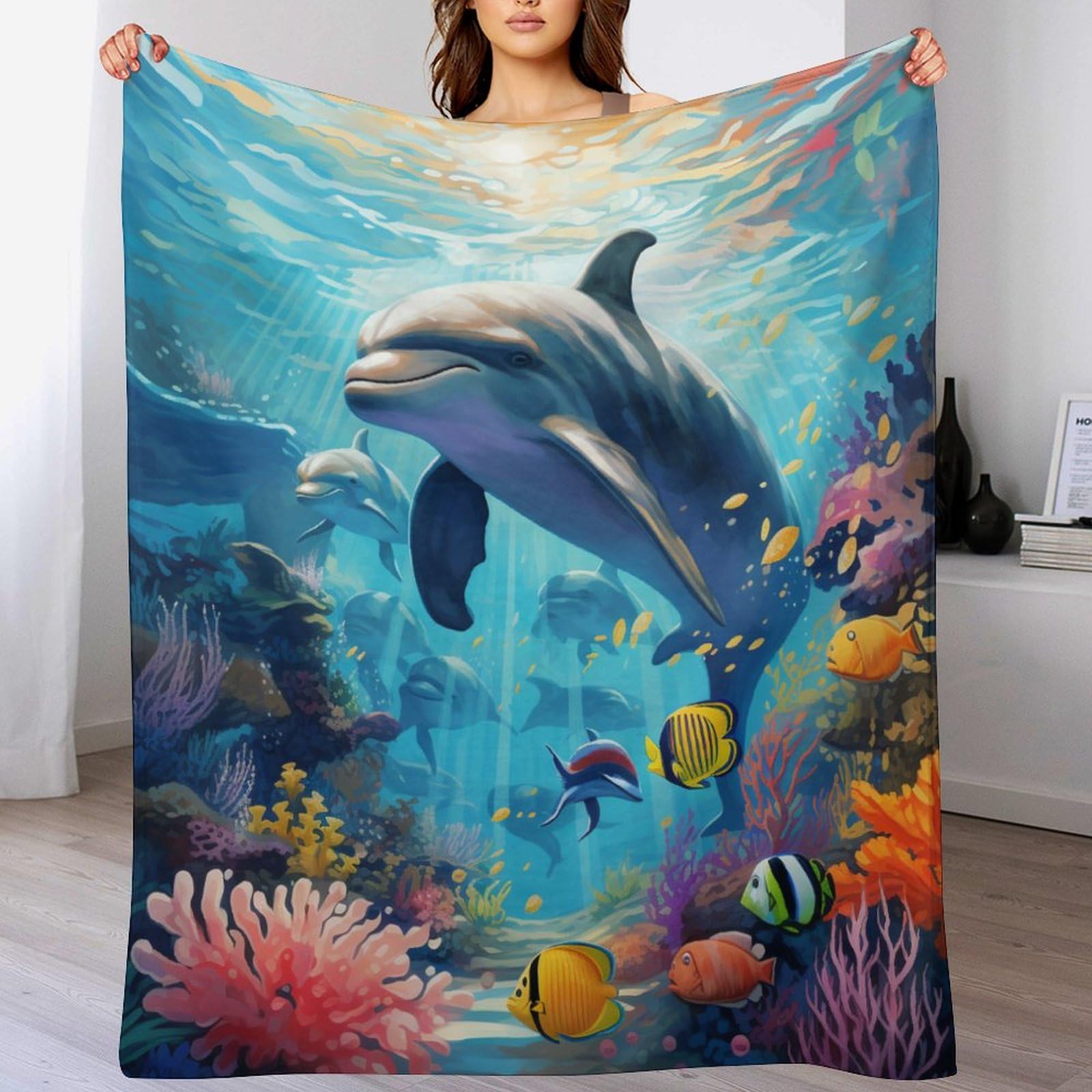Dolphins Blanket, Flannel Throw Super Soft Cozy Warm Throws,for Nap Blankets, Couch And House Decor Gift Idea 140×180cm
