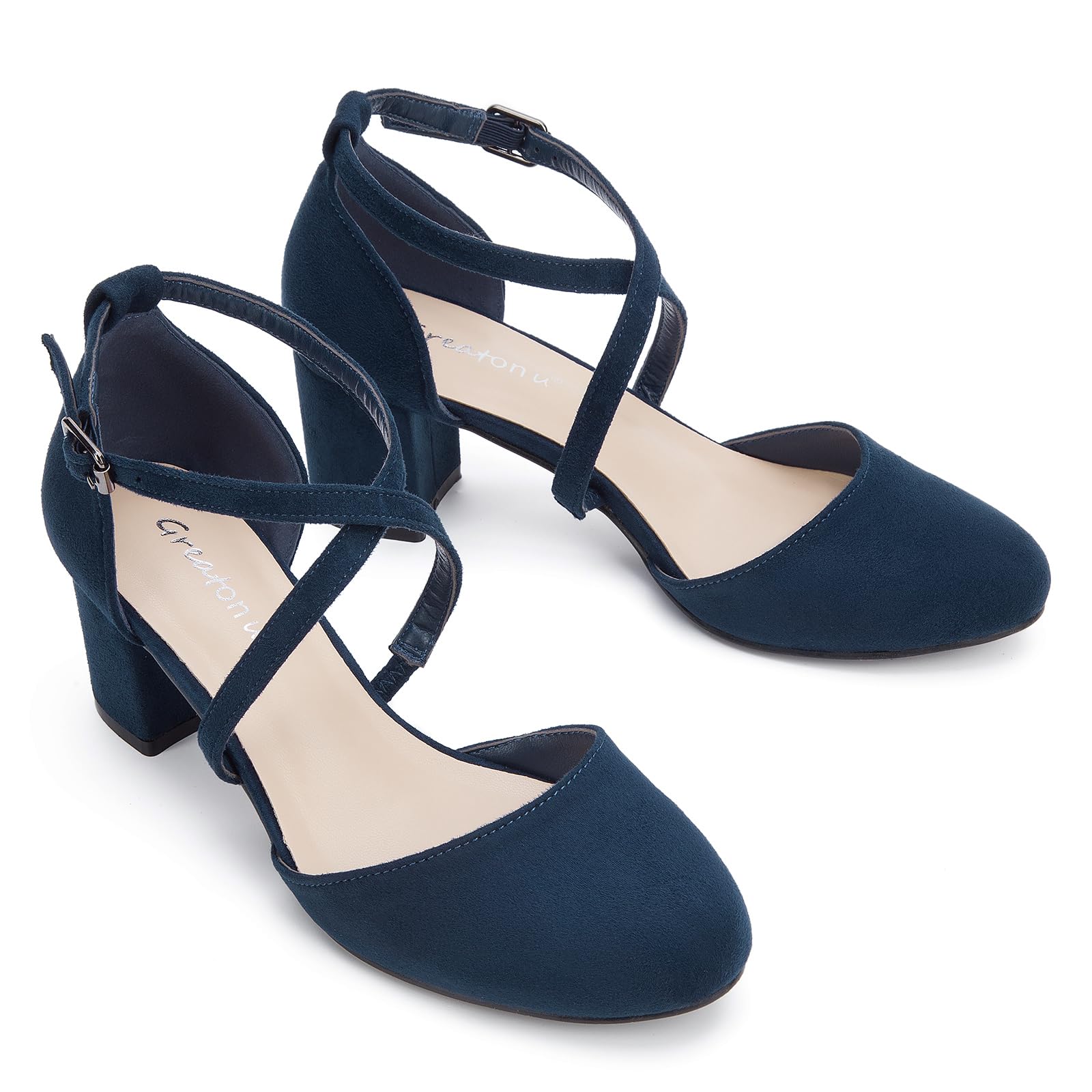 Greatonu Scarpe col Tacco Donna Eleganti Decollete a Cinturini Incrociati Punta Chiusa Sandali con Tacco da Sposa Decolte Tacco Medio Largo