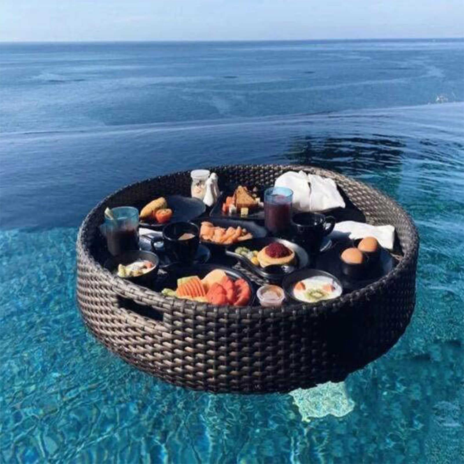 DFGHNBVC Floating Serving Tray Round Floating Serving Tray,Black-80Cm