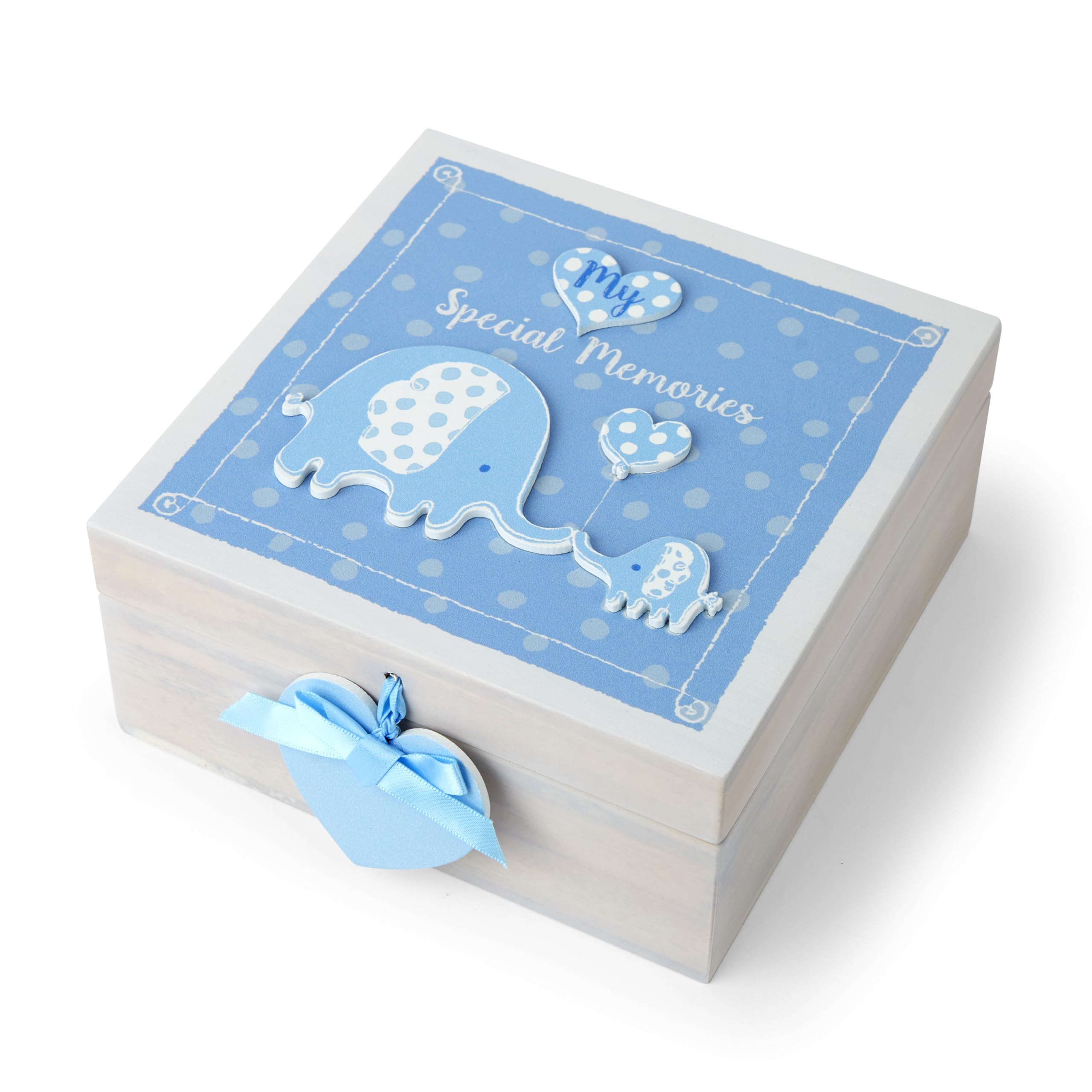Mousehouse Gifts - cofanetto portaoggetti in legno con elefantino - bambino - azzurro
