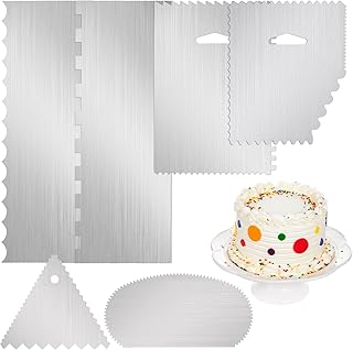 6Pcs Stainless Steel Cake Scraper Set Cake Decorating Tools, Double Sided Patterned Edge Stripe Edge Smoother Scraper Cakes Decorating Comb Cakes Pastry Cutter(COLOR:Silver) - Buy now