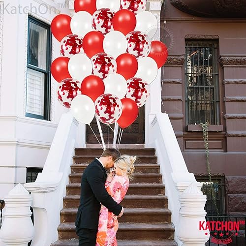 Miniatura 3 de KatchOn Globos para el día de la boda, rojo y blanco, 12 pulgadas, paquete de 40, globos de confeti para decoraciones de aniversario, noche especial