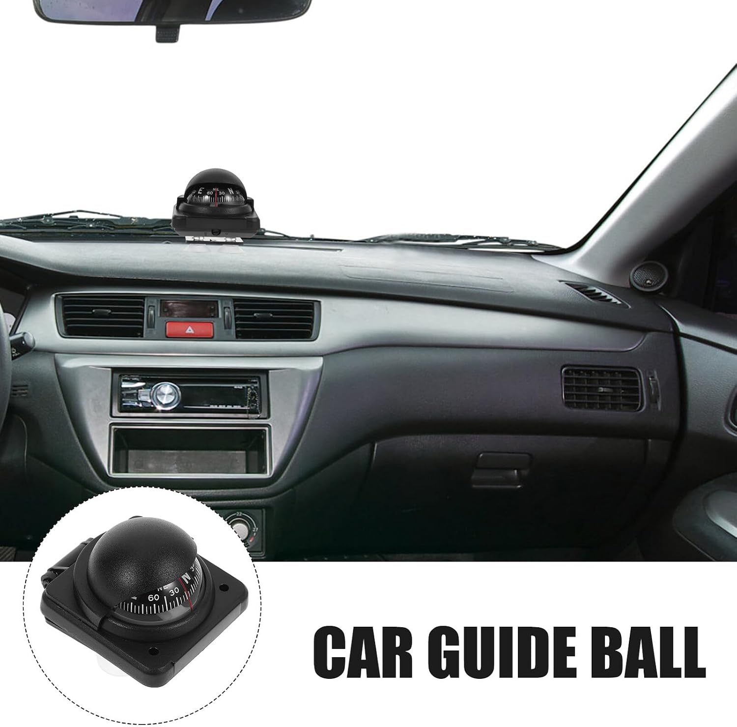 Car Compass Ball Adjustable Auto Dashboard Mount Compass for Vehicle and Boat Navigation with Abs Housing and Magnetic Declination Correction