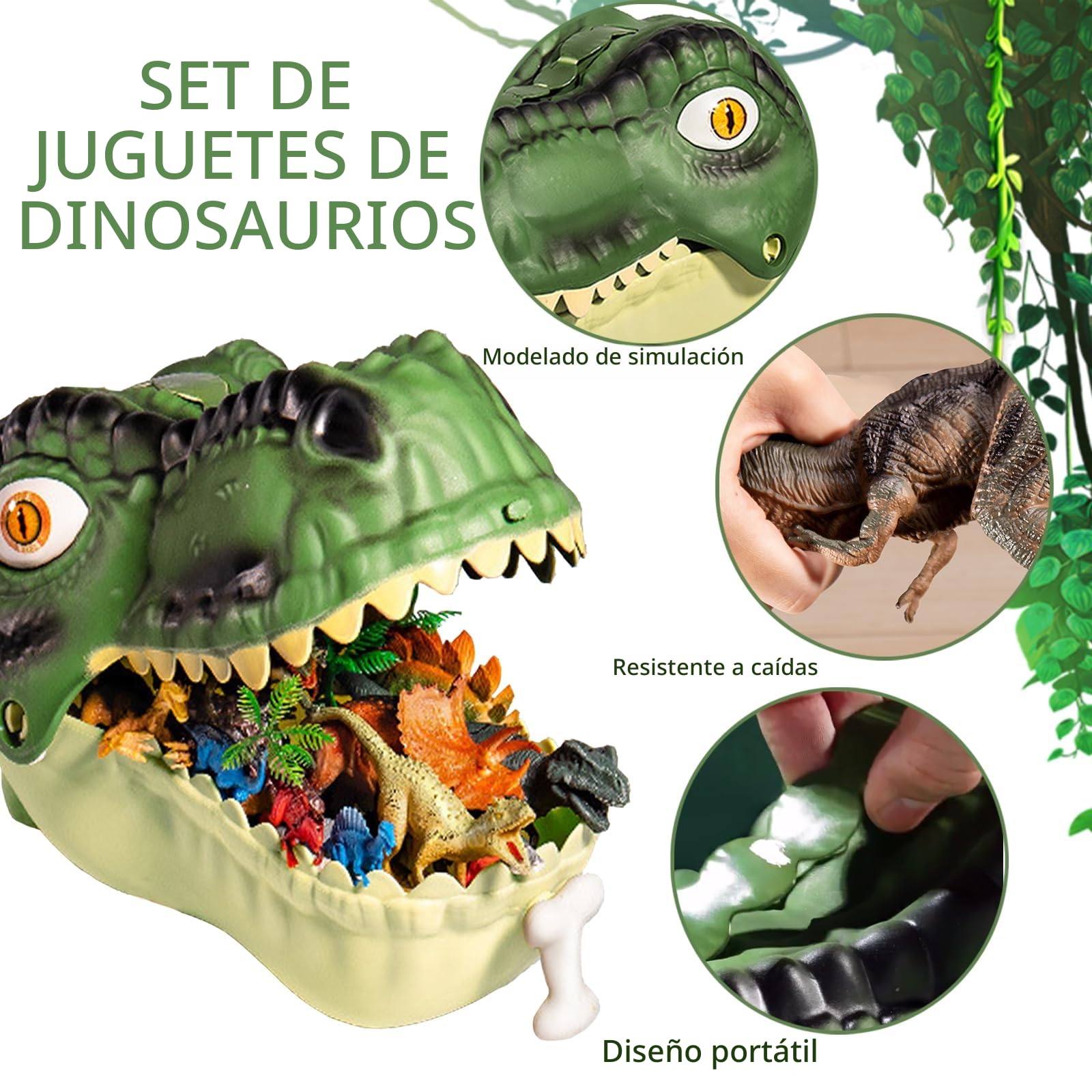 LUKIUP Juego de 46 Juguetes de Dinosaurios, 26 Figuras realistas de Dinosaurios, Caja de Almacenamiento para 3, 4, 5, 6, 7 años, para cumpleaños Infantiles, Regalos