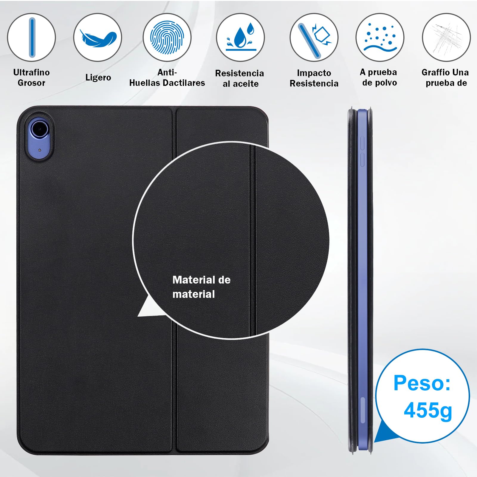 Beschermhoesje met toetsenbord voor iPad A16 11e generatie 2025/10e generatie 2022 (QWERTY Spaans Ñ), ultradunne hoes en bluetooth-toetsenbord, compatibel met iPad 11/10e generatie, zwart