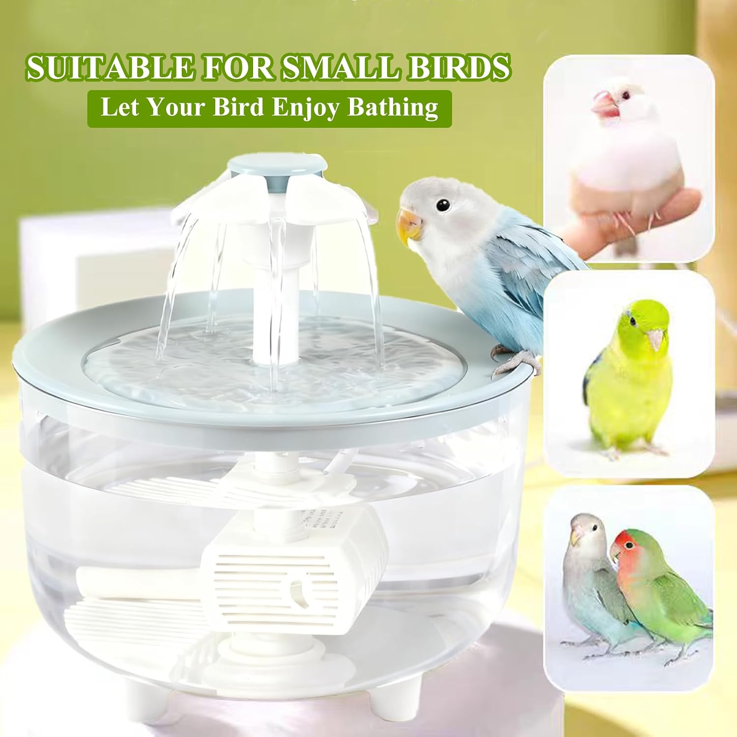 Automatic Bird Bath Shower, Light Blue | Large Indoor Bird Bath, Bird Bath Fountain with 2 Leach Sponges for Budgie,Lovebird, Parakeet, Cockatiel