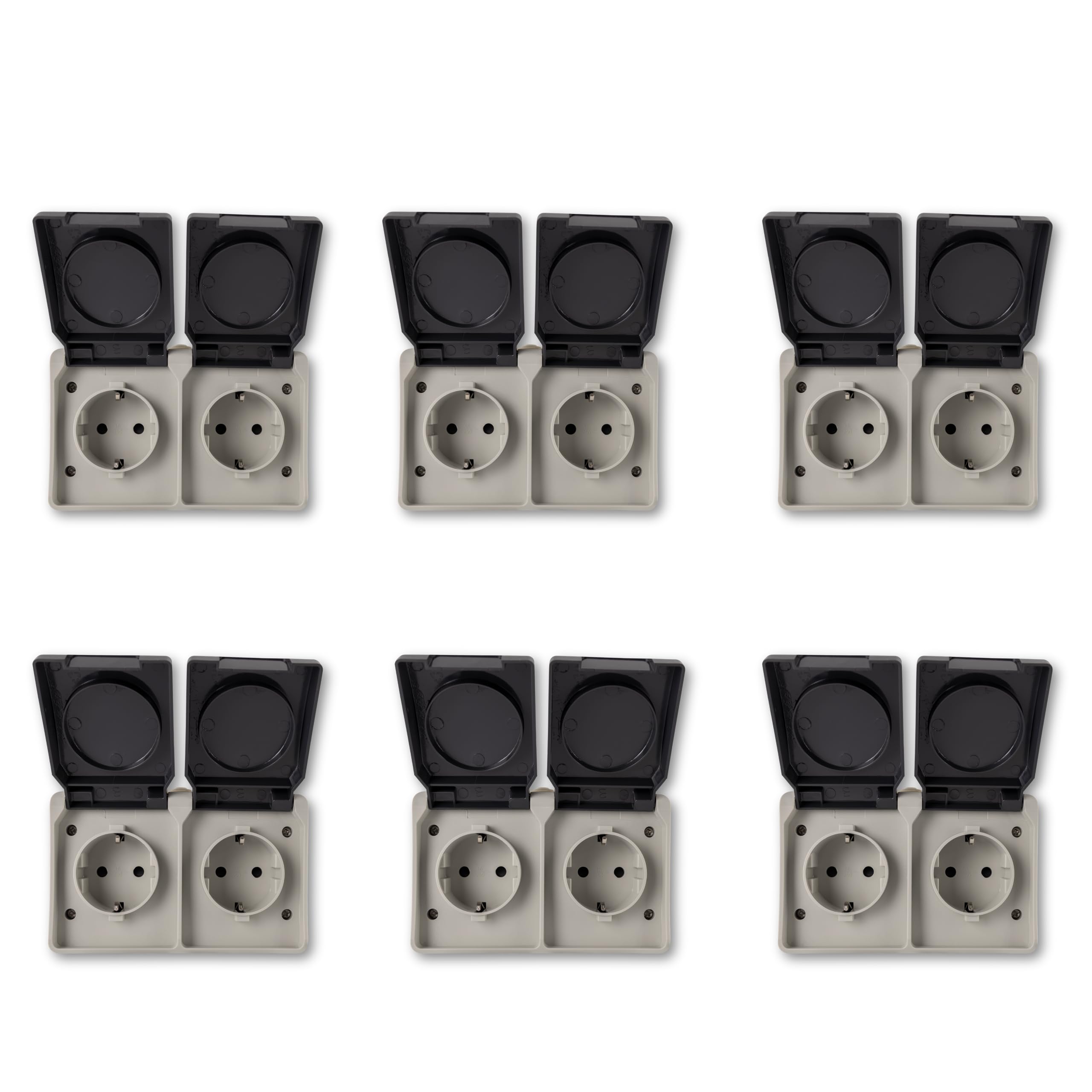 REV AquaBase Economy Set - 6x 2-Way Wet Room Sockets, 2-Pole, Splash-proof IP54, Horizontal, Surface-Mounted, Grey-image-21
