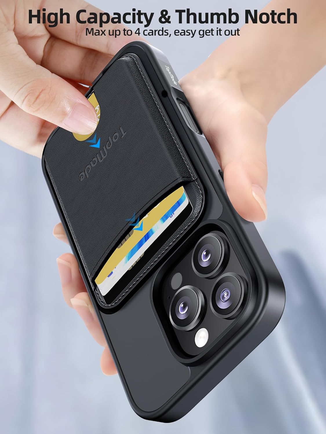 TopMade Magnetic Case for iPhone 16 Pro Max with Detachable Wallet Card Holder, Military-Grade Phone Case with Mag Safe Wallet Fit 4 Cards, Slim Drop Protection Shockproof Case, Black