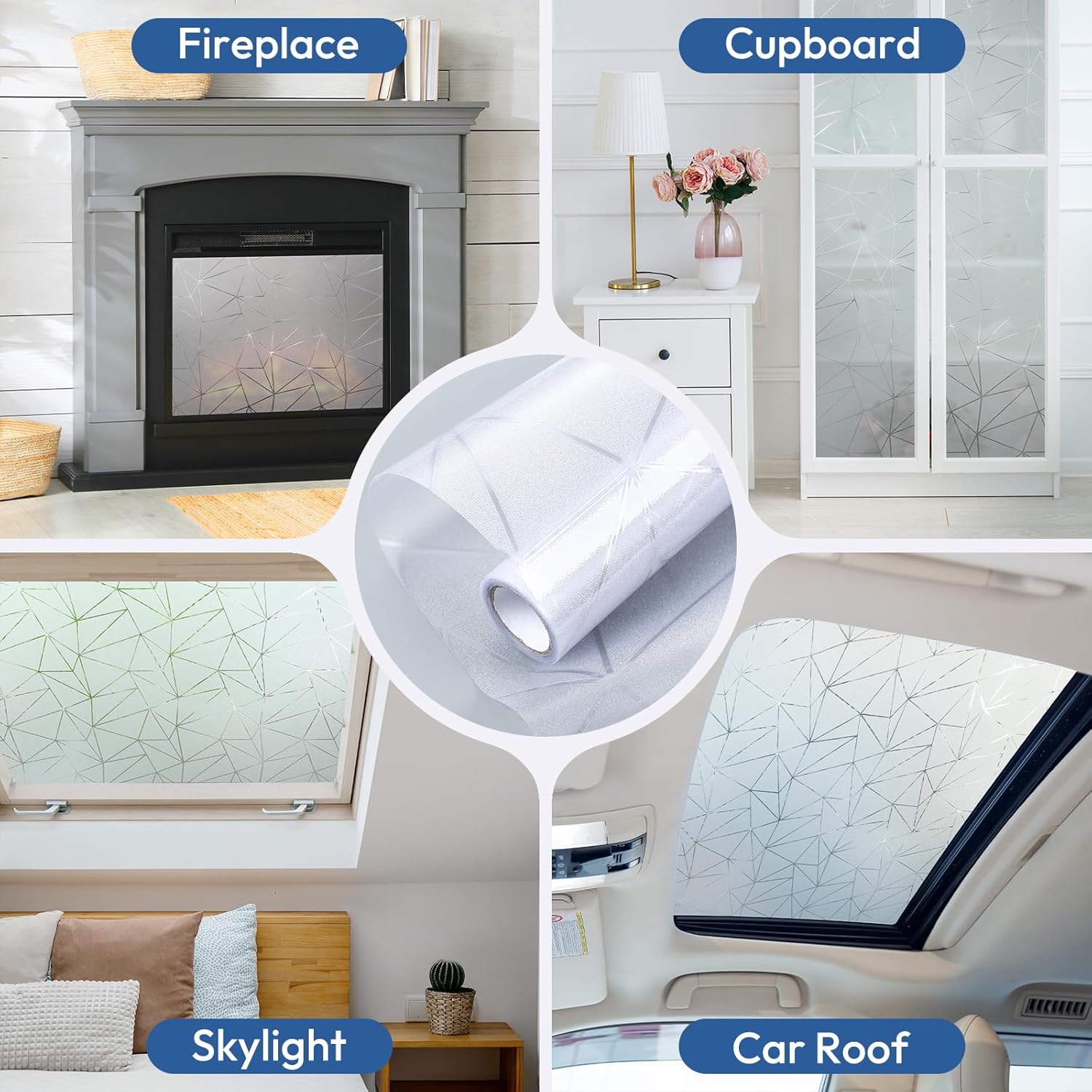 rabbitgoo Window Privacy Film with Decorative Triangle Pattern, Non-Adhesive Frosted Glass Window Film for Bathroom, UV Blocking Vinyl Sticker for Glass Door Covering, 23.6 x 78.7 Inches
