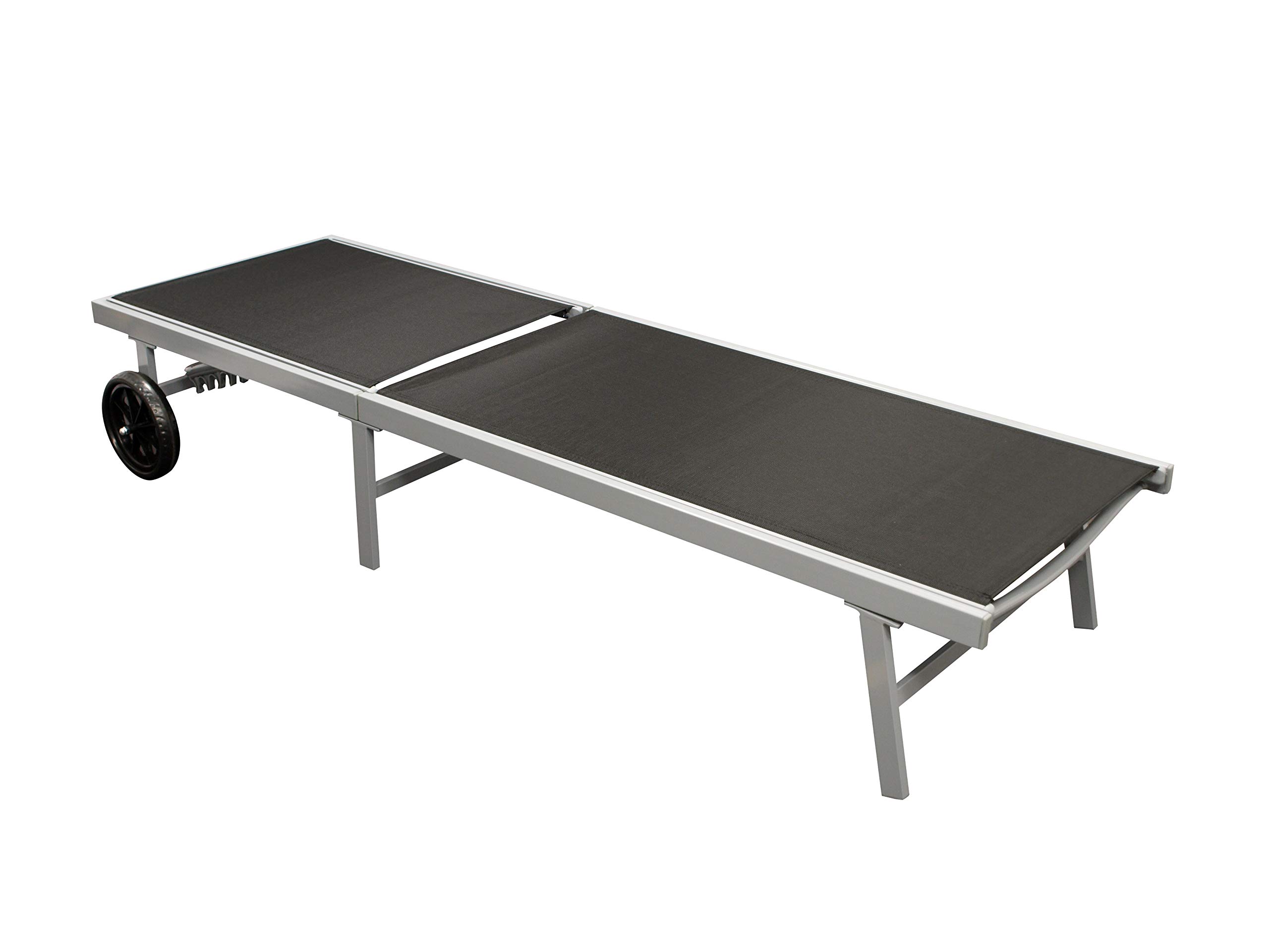 DEGAMO Gartenliege Rollenliege Ostia 200cm, Aluminium Silbergrau + Kunstgewebe schwarz wetterfest, Rückenteil 5-Fach verstellbar, Outdoor