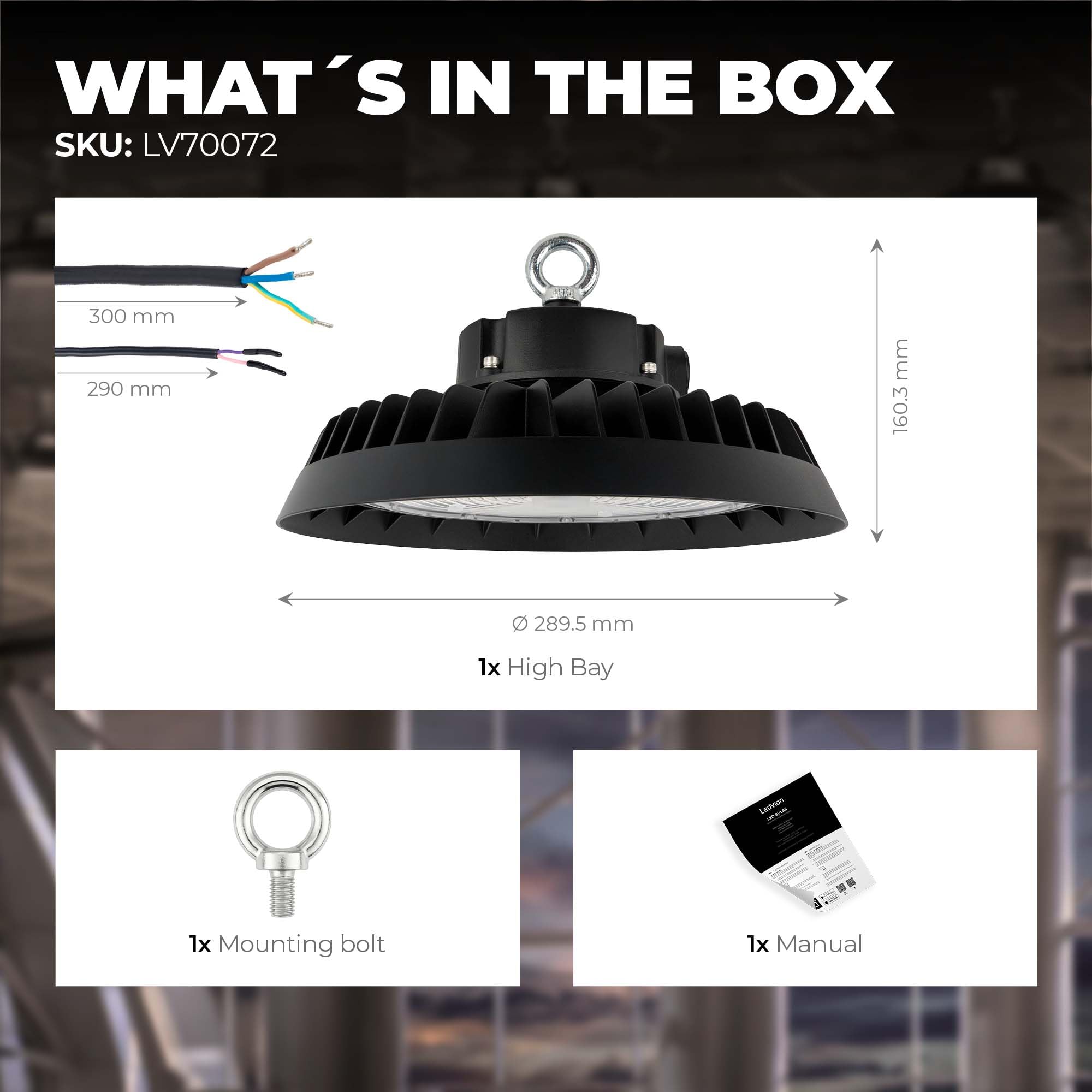 Ledvion - LED High Bay 200W ściemniana, Power Switch, 6500K, 185lm/W, IP65