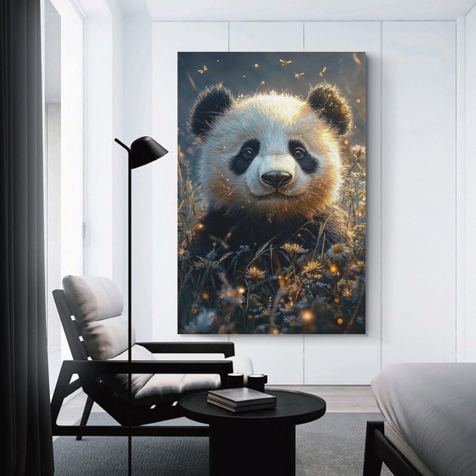 Junmoney Panda in A Field of Flowers Home Decor Wall Art, 20x30inch(50x75cm), for Apartments, Flats Or New Home Decor, An Easy Choice for New Home Styling