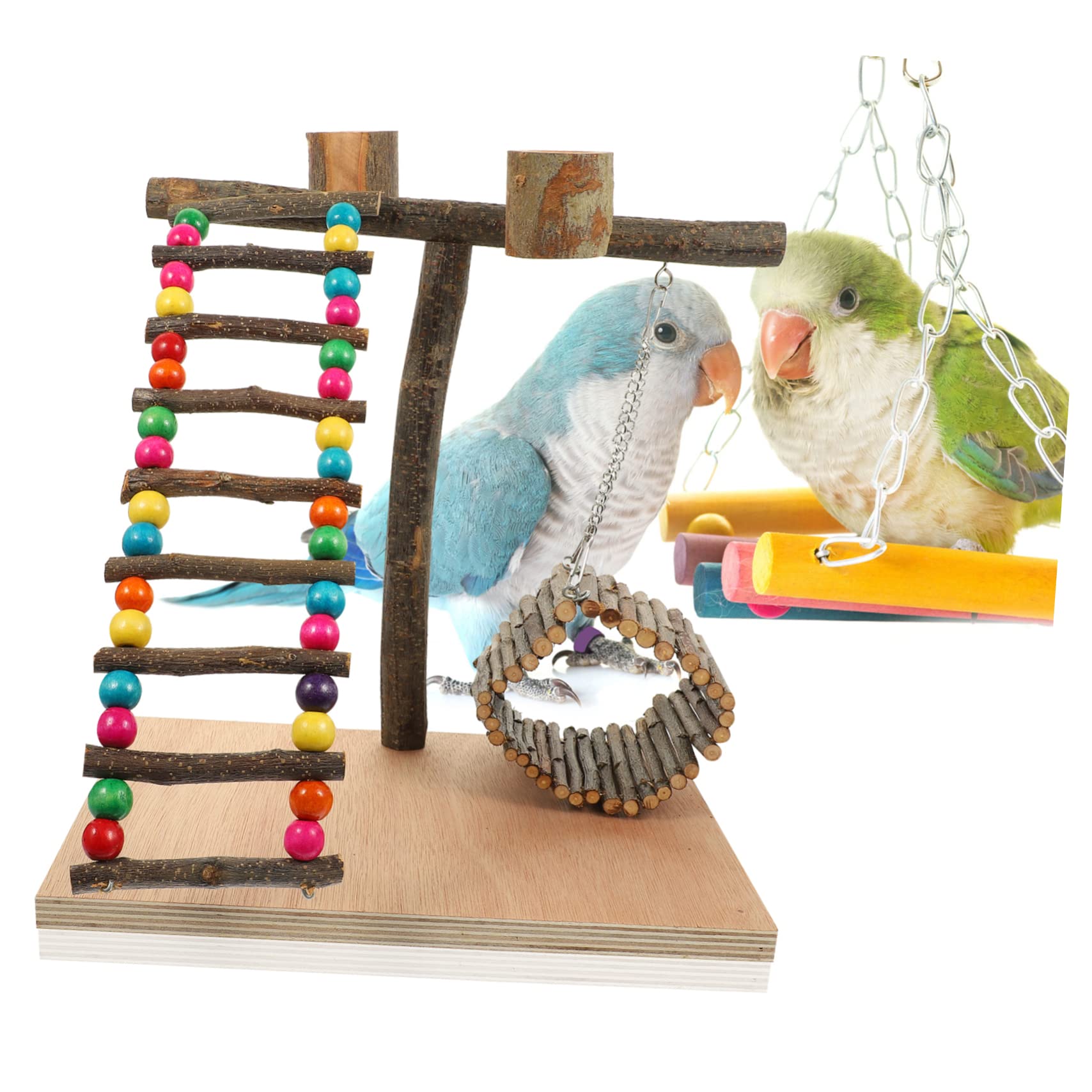 Abaodam Papageien Spielplatz Holz 1 Satz mit Verschleißfestem Kauspielzeug und Dekorativer Tisch Vogelstange für Papagei und Andere Haustier Vögel zur Desktop Dekoration