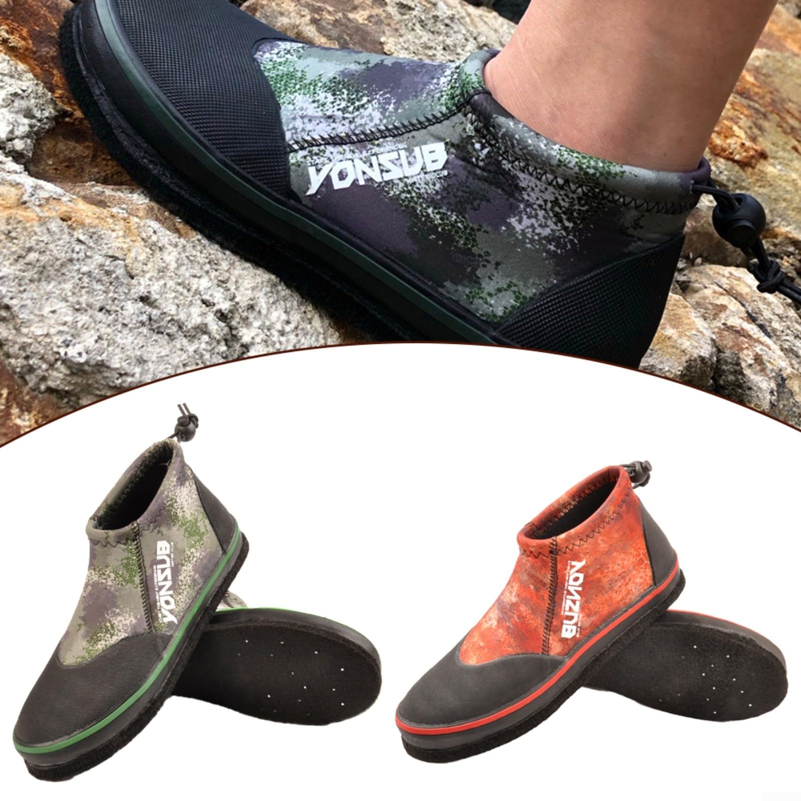 Zapatillas de pesca de neopreno para hombre y mujer, suela de fieltro con puntas de acero, antideslizantes, para rocas, playa, barro, vadear, naranja y verde