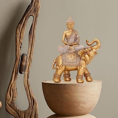 Miniatura 5 de Estatua de Buda para Decoración del Hogar en Oro de 9.25" - Estatuas de Buda Elefante para Decoración Zen - Decoración Espiritual - Decoración Feng