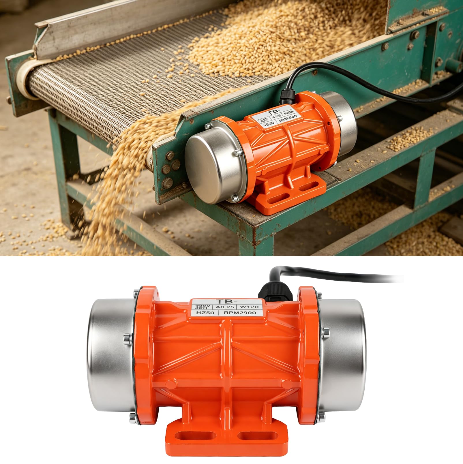 100W Elektrischer Vibrationsmotor, Drehstrom Vibrationsmotor(380 V), Einstellbare Vibration, 50KG Kraft, 3000 U/min, Kleiner Motorvibrator für Futterspender/Vibrationssieb/Gebäude/Bergbau/Metallurgie