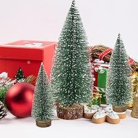 Vista 4 de 7 árboles de Navidad pequeños, cepillo para botellas, árboles de Navidad de sisal, nieve, árboles de pinos con base de madera, mesa de mesa, mini