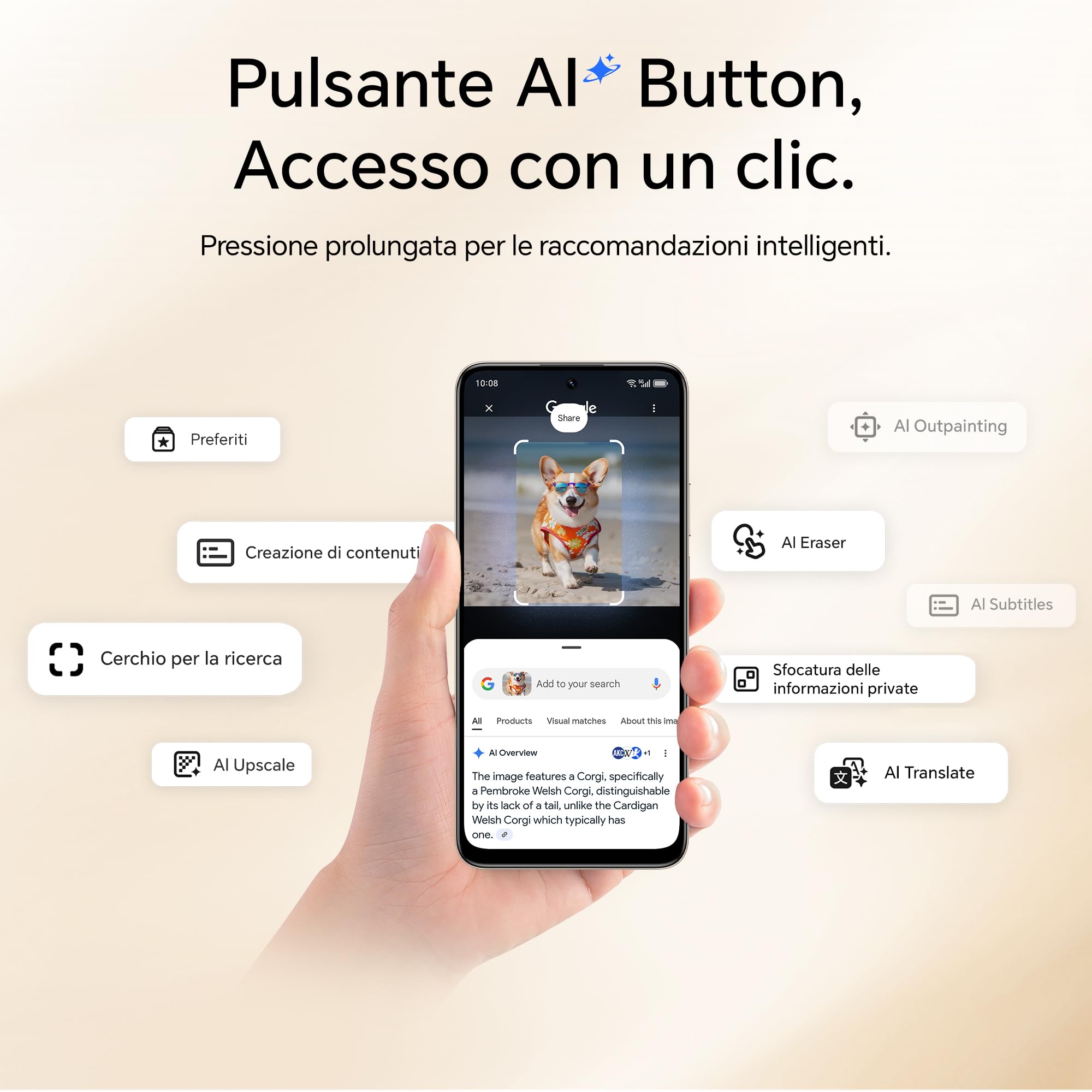 HONOR 400 Smart 4G Smartphone Dual SIM NFC Android 15, 8+256GB, 108MP+2MP con Pulsante AI Telefono, 6500mAh Dual Cell Batteria, 6.77 Pollici 120 Hz Comfort Display, 5 stelle SGS&IP65, Desert Gold