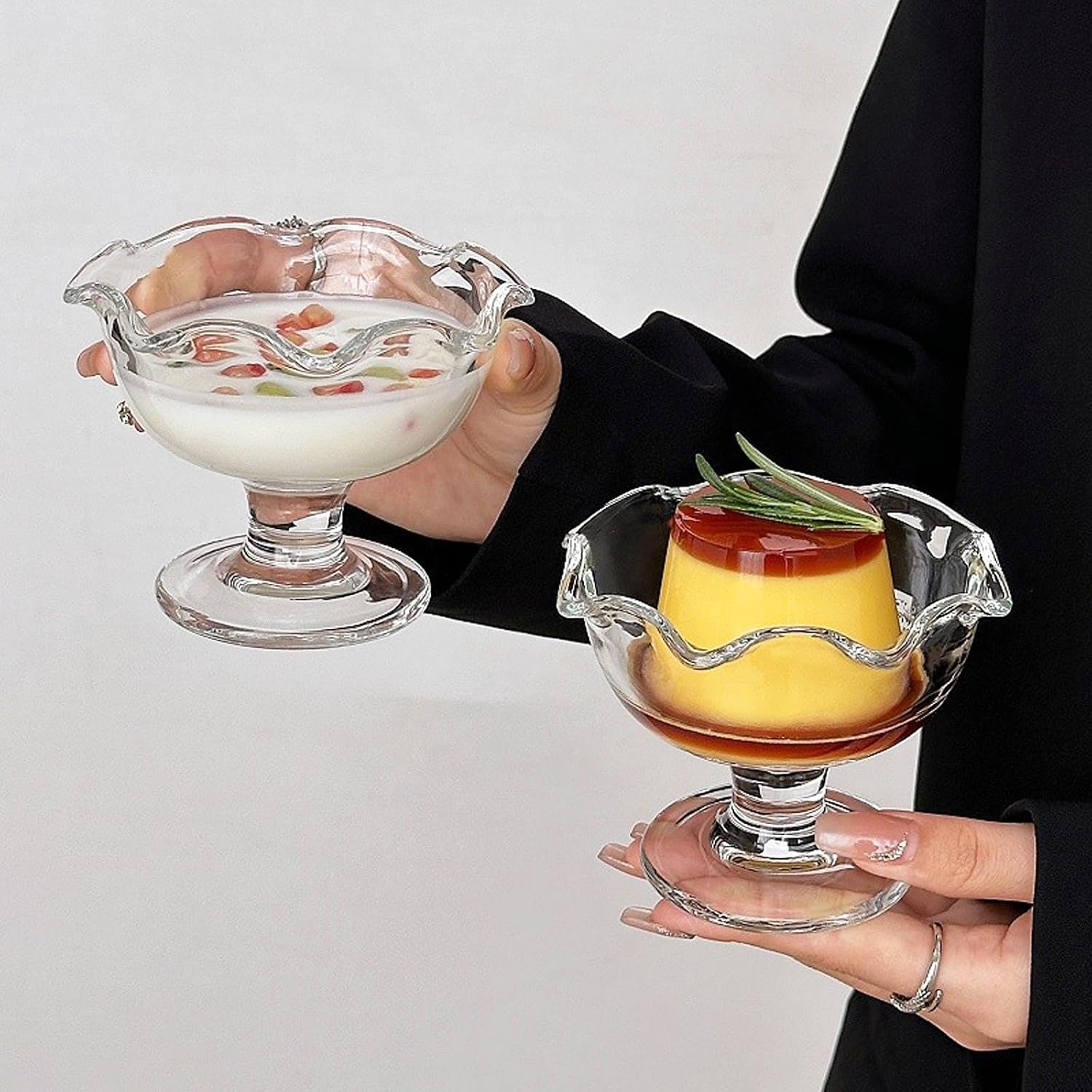 6oz Glass Dessert Bowls Set of 4, Elegant Ice Cream Cups, Dessert Cups, for Sundae, Fruit, Ice Cream, Pudding, small snacks