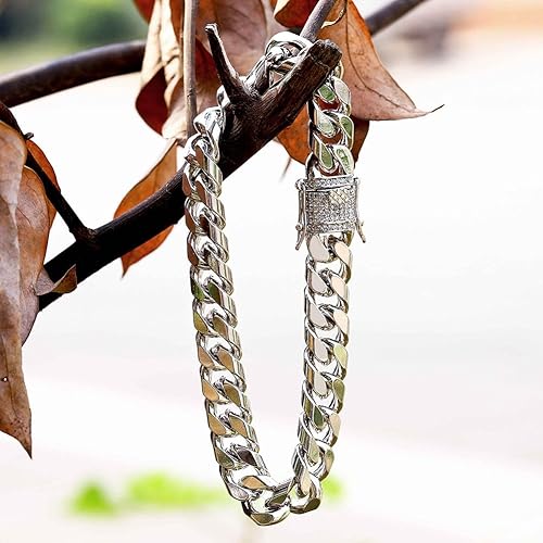 Miniatura 4 de TOPGRILLZ Pulsera de oro con eslabones cubanos chapados en oro de 14 quilates, Hip Hop Miami, pulsera de eslabones cubanos sólidos para hombres,