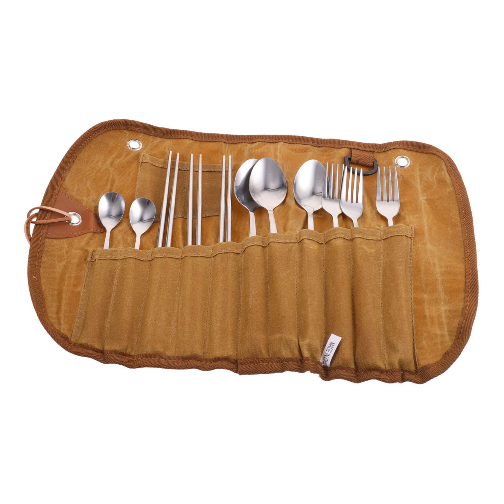 Hemobllo Pochette Pliable à Vaisselle Camping Ensemble De Couverts Portables En Toile, Fourchette Et Cuillère, Léger Et Compact, Pour Pique-niques Et Randonnée En Plein Air