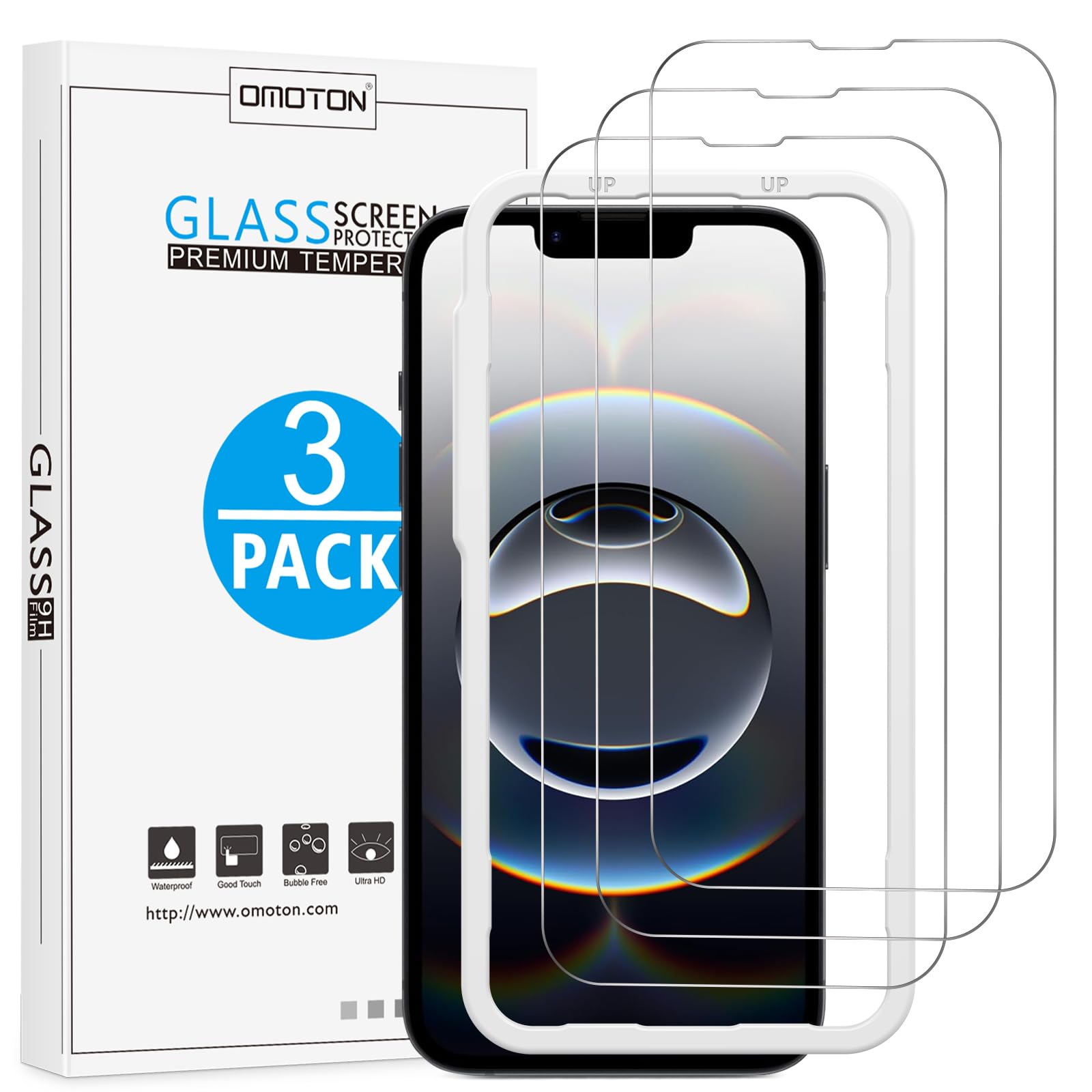 OMOTON 3 Pack for iPhone 16e Screen Protector 2025 6.1 inch, Tempered Glass Screen Protector for iPhone 16e, Bubble Free, High Definition