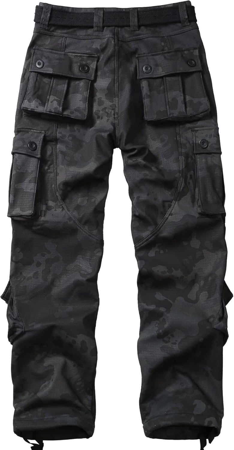 Men's Fleece Lined Hiking Pants Camo Tactical Ski Pants Ripstop Winter Outdoor Work Cargo Pants with 8 Pockets - Image 3