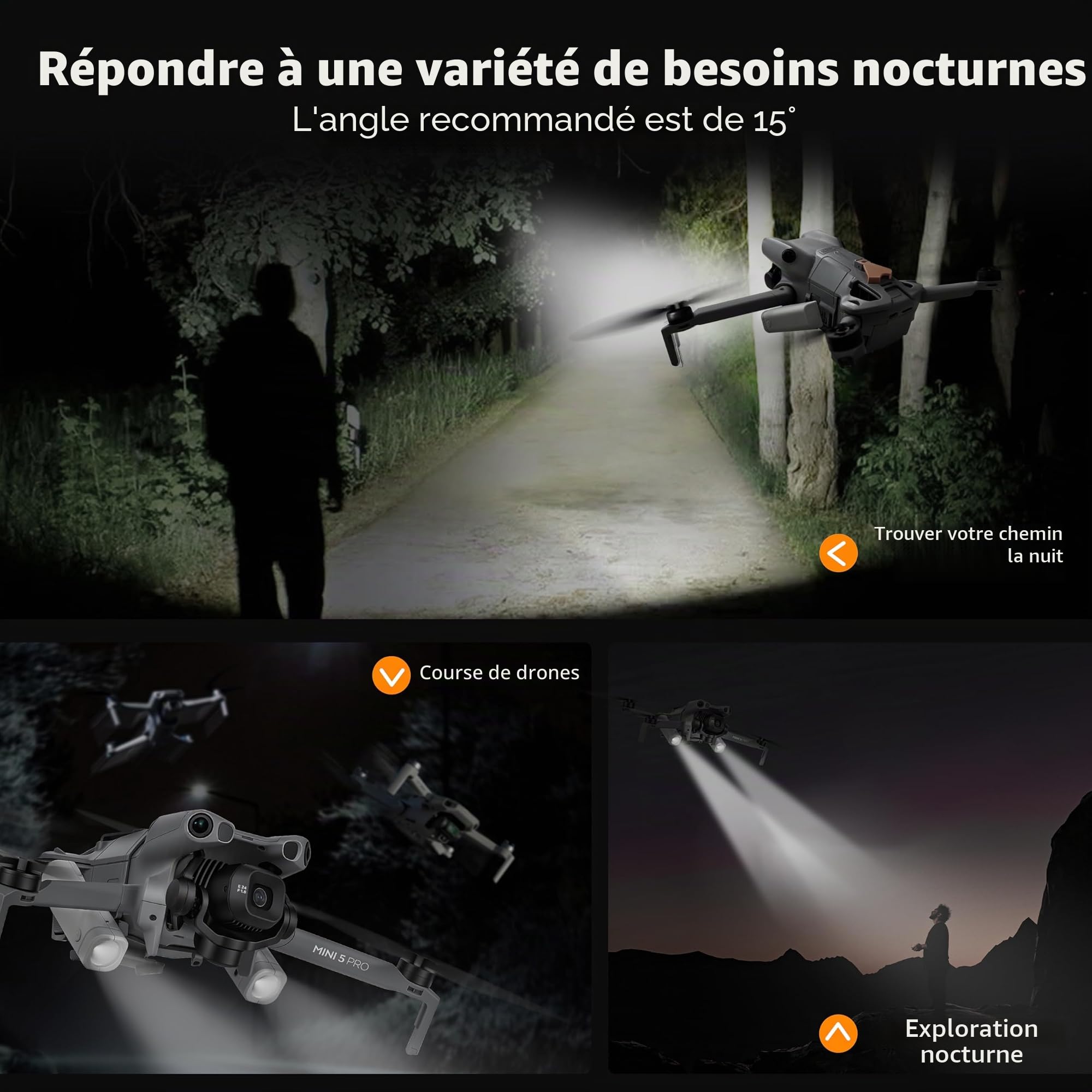 STARTRC Lampe LED d'assistance pour vol de nuit DJI Mini 5 Pro, accessoires pour vols de nuit, clignotants d'urgence/lumière de vol pour DJI Mini 5 Pro