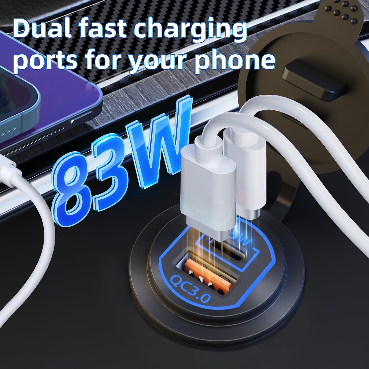 Upgraded 12V USB C Outlet 83W PD & QC Multiple USB Charger Socket Aluminum Alloy Waterproof Accessories for Car Boat Marine Motorcycle RV ATV Truck Golf Cart