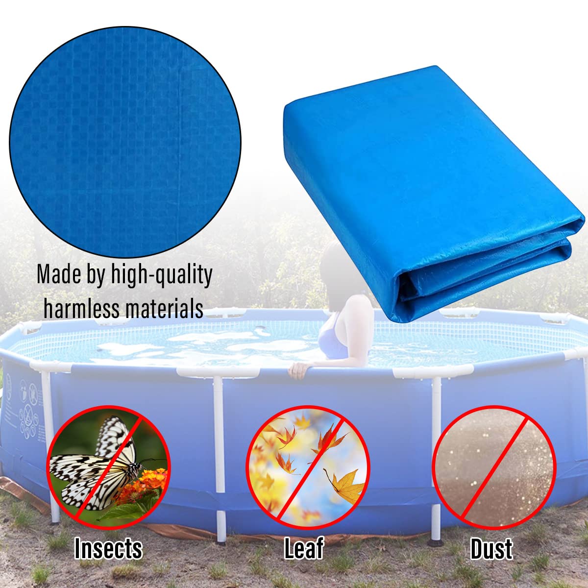 Telo di copertura per piscina, Telo Termico per Piscina Rotonda, Copertura protettiva per piscina impermeabile e antipolvere per piscine fuori terra (366cm/12ft)