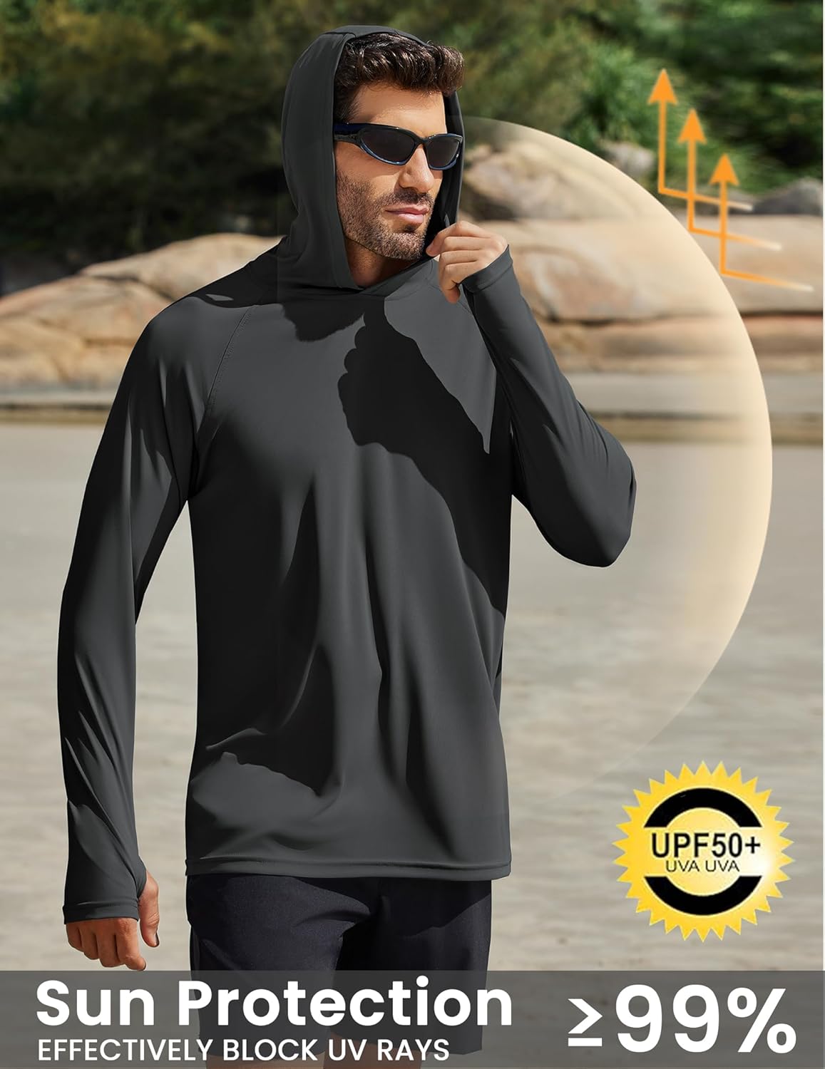PINSPARK Men's UPF 50+ Long Sleeve Rash Guard - Sun Protection Hoodie UV SPF Fishing Shirt for Athletic Running Swim Hiking - Image 4