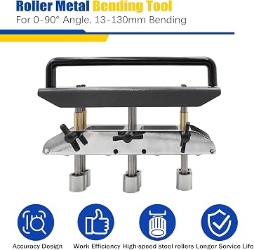 Three Station Roller, Adjustable Large Radius Roofing Sheet Metal Bender at 0-90 Angle, Standing Seam Roofing Tools for Bending 0.010.04 Inch (0.31.0mm) and Folding Height of 1/25 Inch (13130mm)