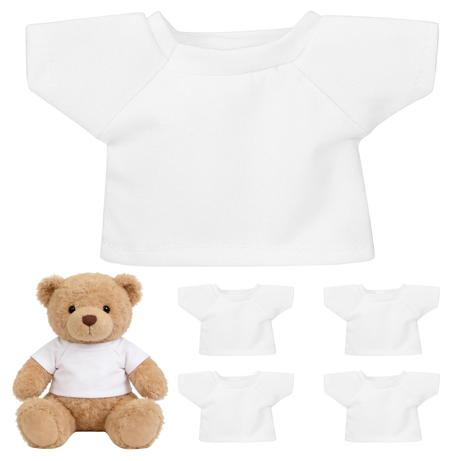 TOYANDONA 5pcs Bear Clothes - Diy Bear Shirts, Plush Clothes, Plain White T-shirts Fit 9 Inch Stuffed Dolls, Mini Tshirt Outfit for Customising, Painting, Giveaways Bags Party